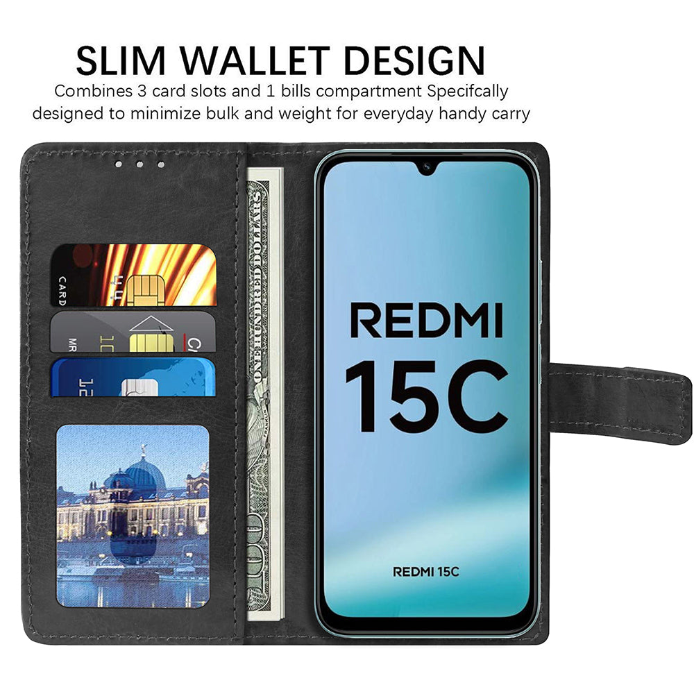 Premium Wallet Flip Cover for Mi Redmi 15C 4G / 15C 5G