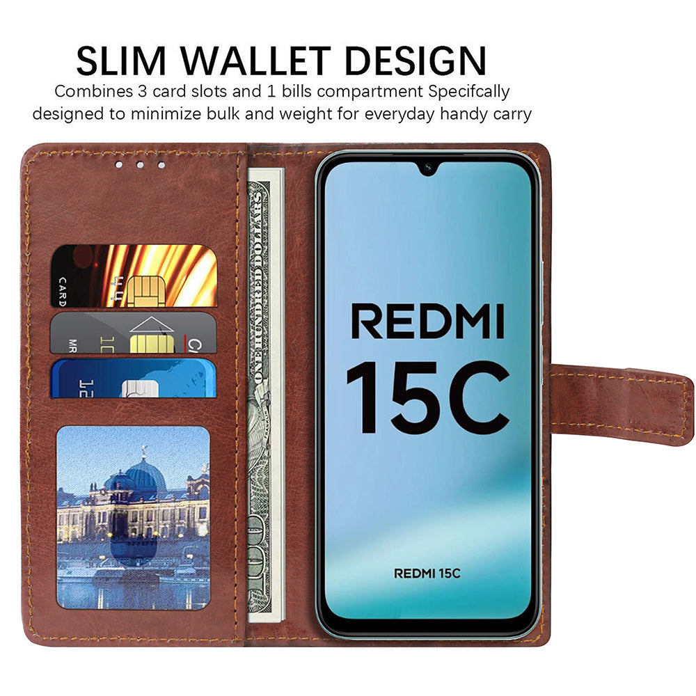 Premium Wallet Flip Cover for Mi Redmi 15C 4G / 15C 5G