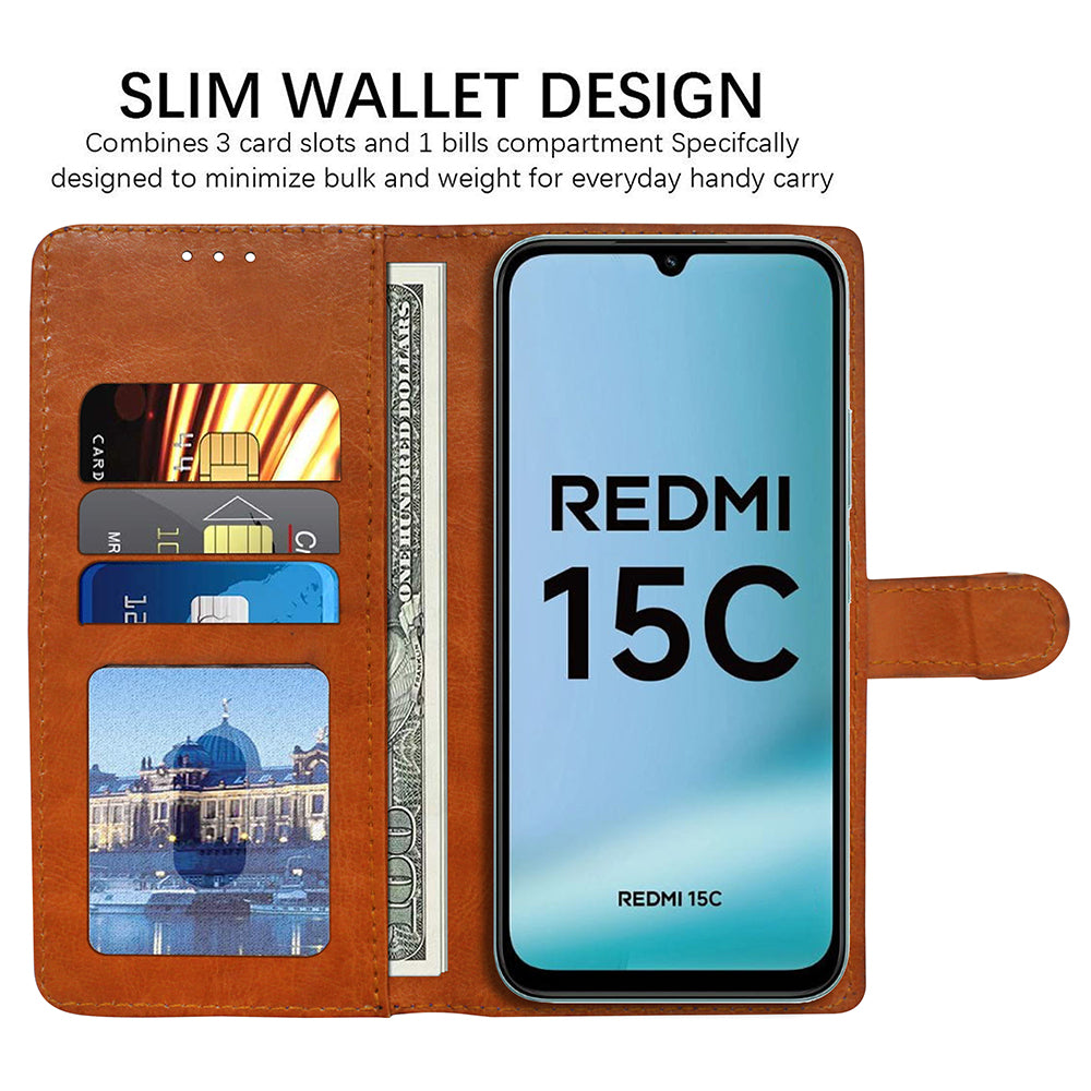 Premium Wallet Flip Cover for Mi Redmi 15C 4G / 15C 5G