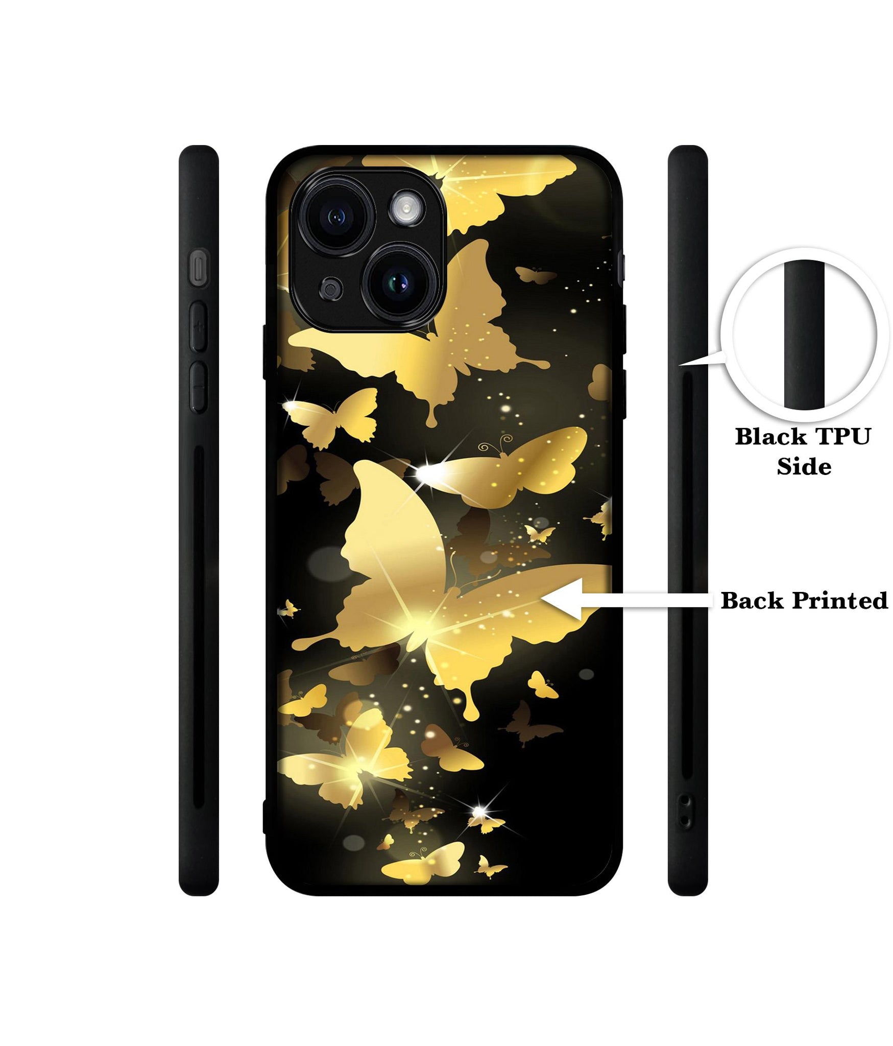 Golden Butterfly Pattern Designer 2D Printed Back Case Cover for Apple iPhone 13 / 14