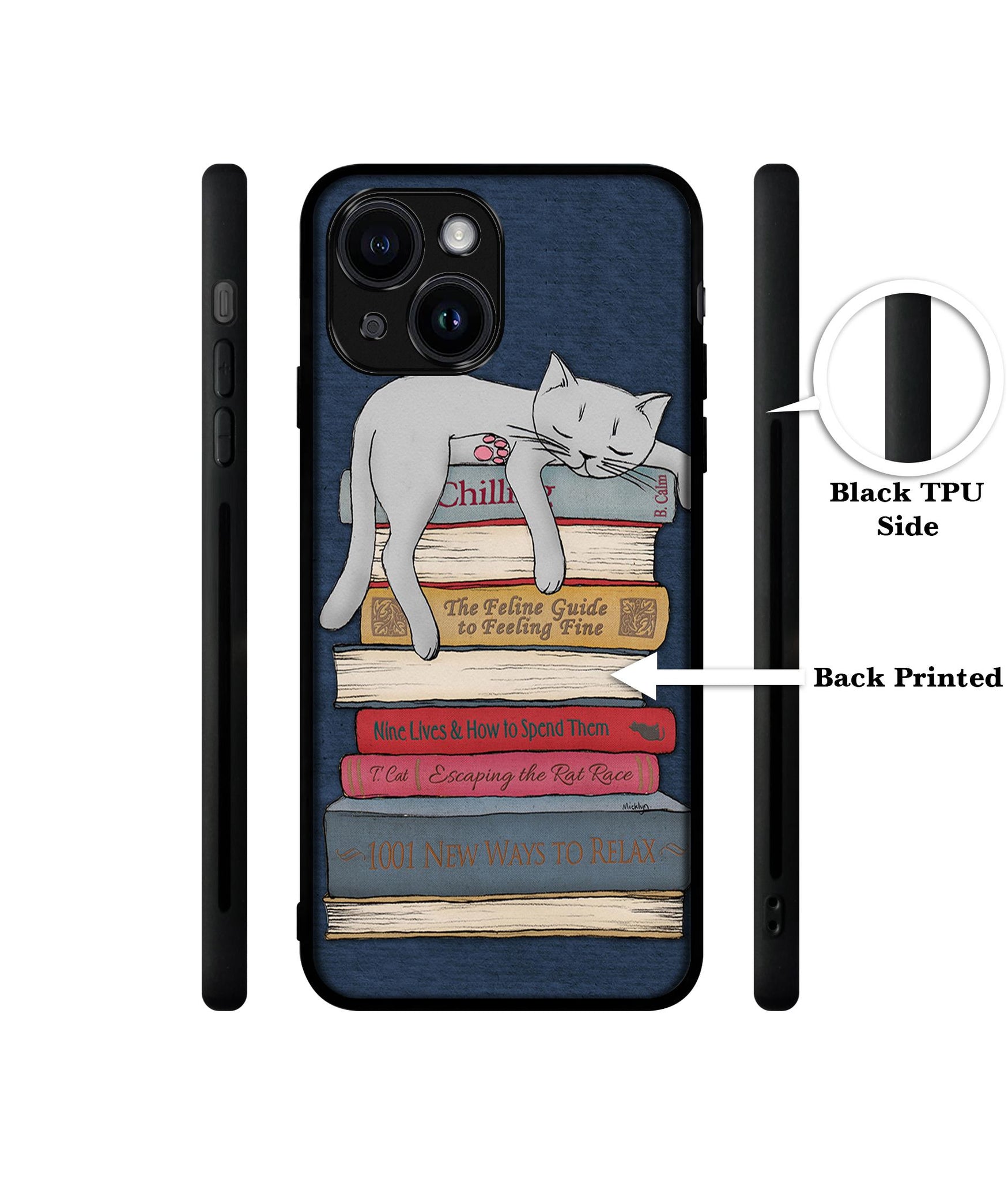 Cat Sleeping On The Books Designer 2D Printed Back Case Cover for Apple iPhone 13 / 14