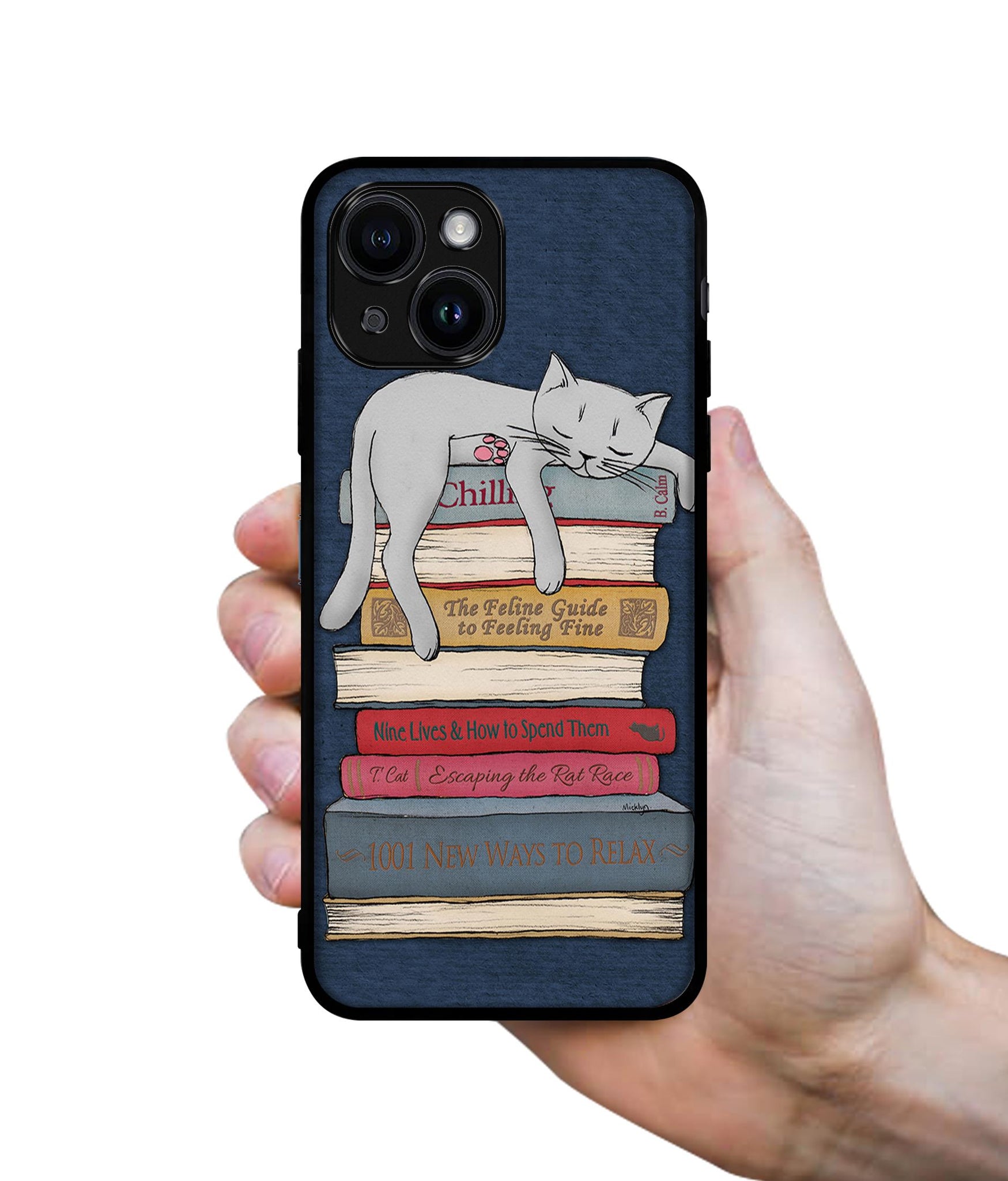 Cat Sleeping On The Books Designer 2D Printed Back Case Cover for Apple iPhone 13 / 14