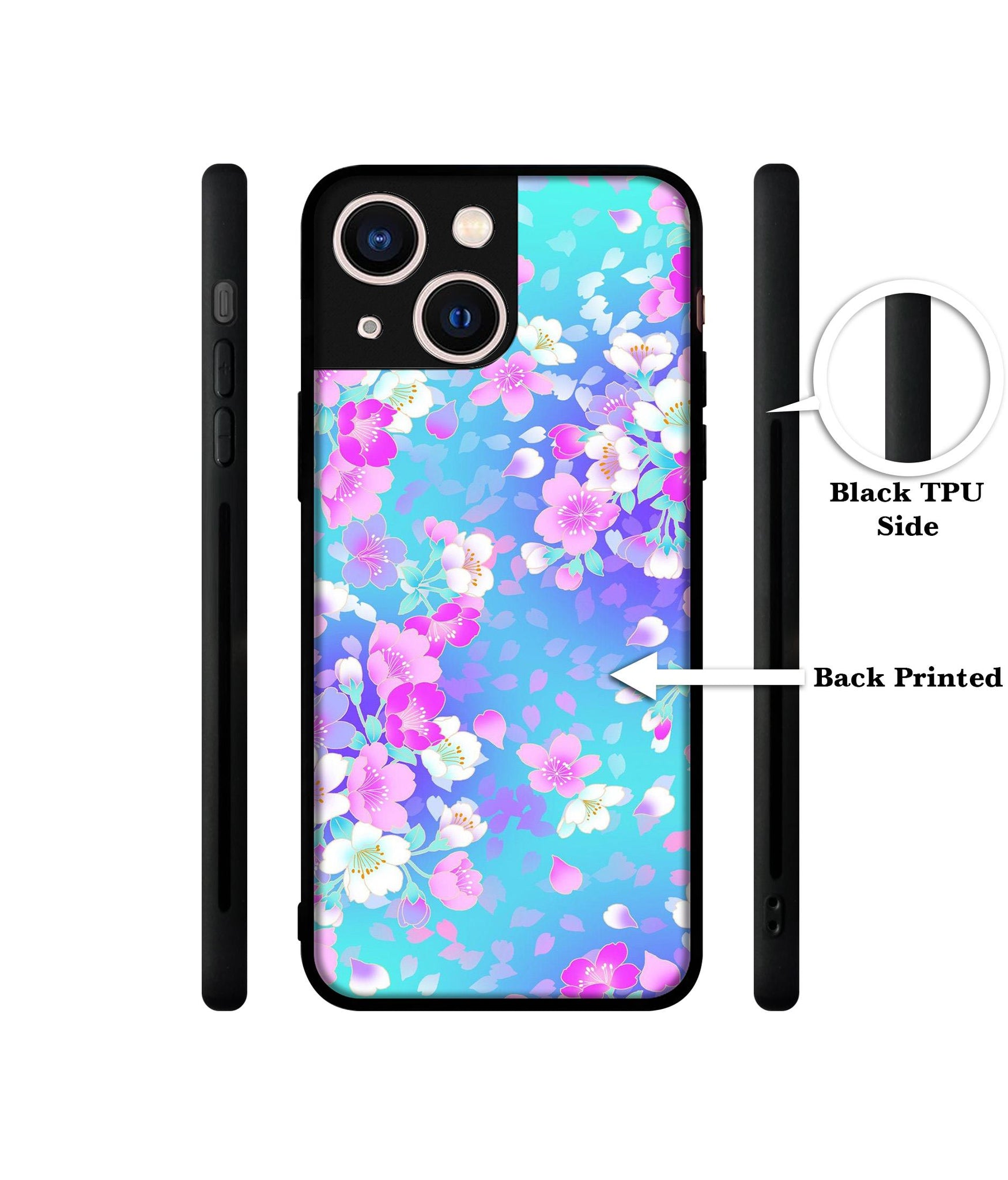 Floral Blue Pattern Designer 2D Printed Back Case Cover for Apple iPhone 13 Mini