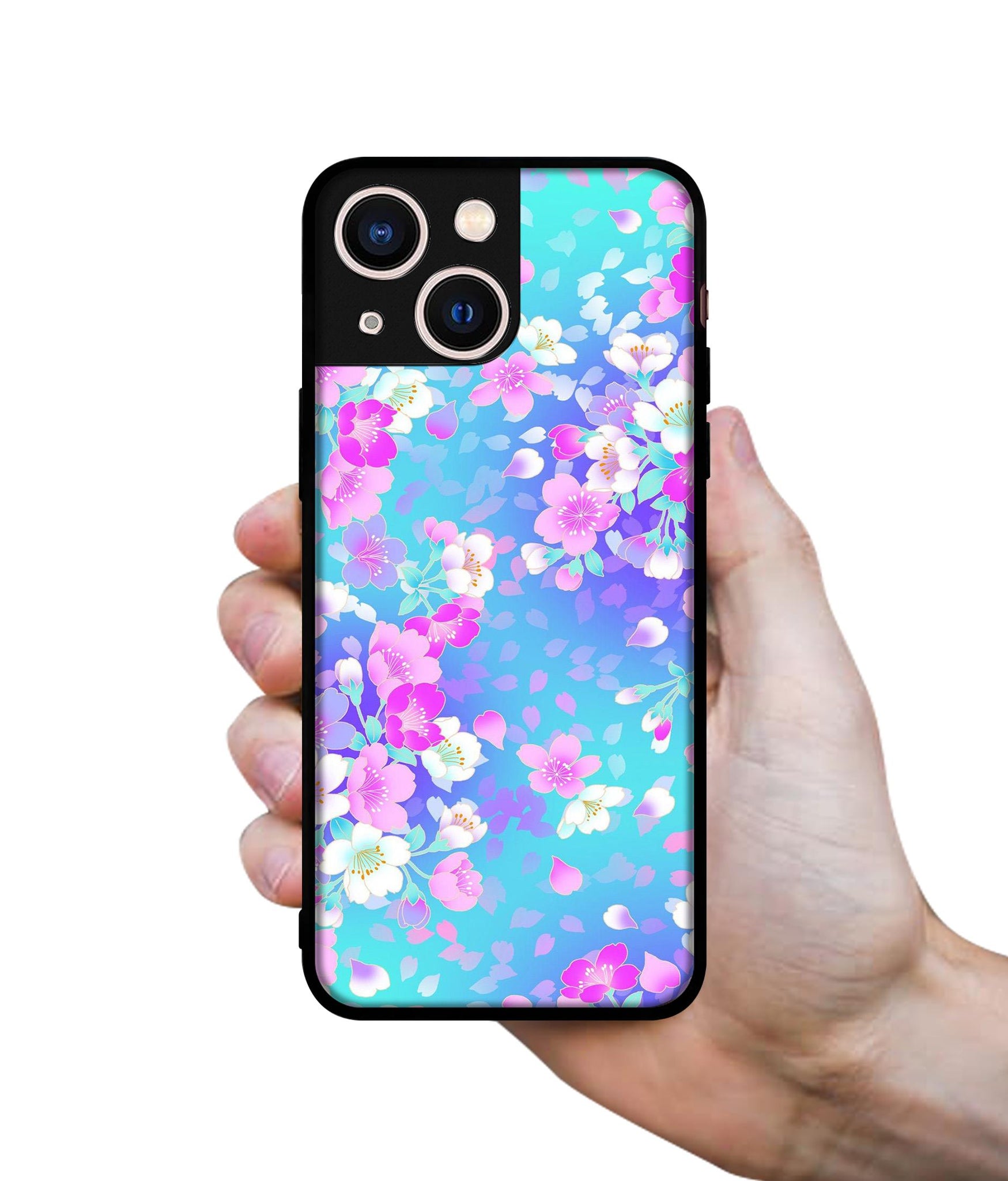 Floral Blue Pattern Designer 2D Printed Back Case Cover for Apple iPhone 13 Mini