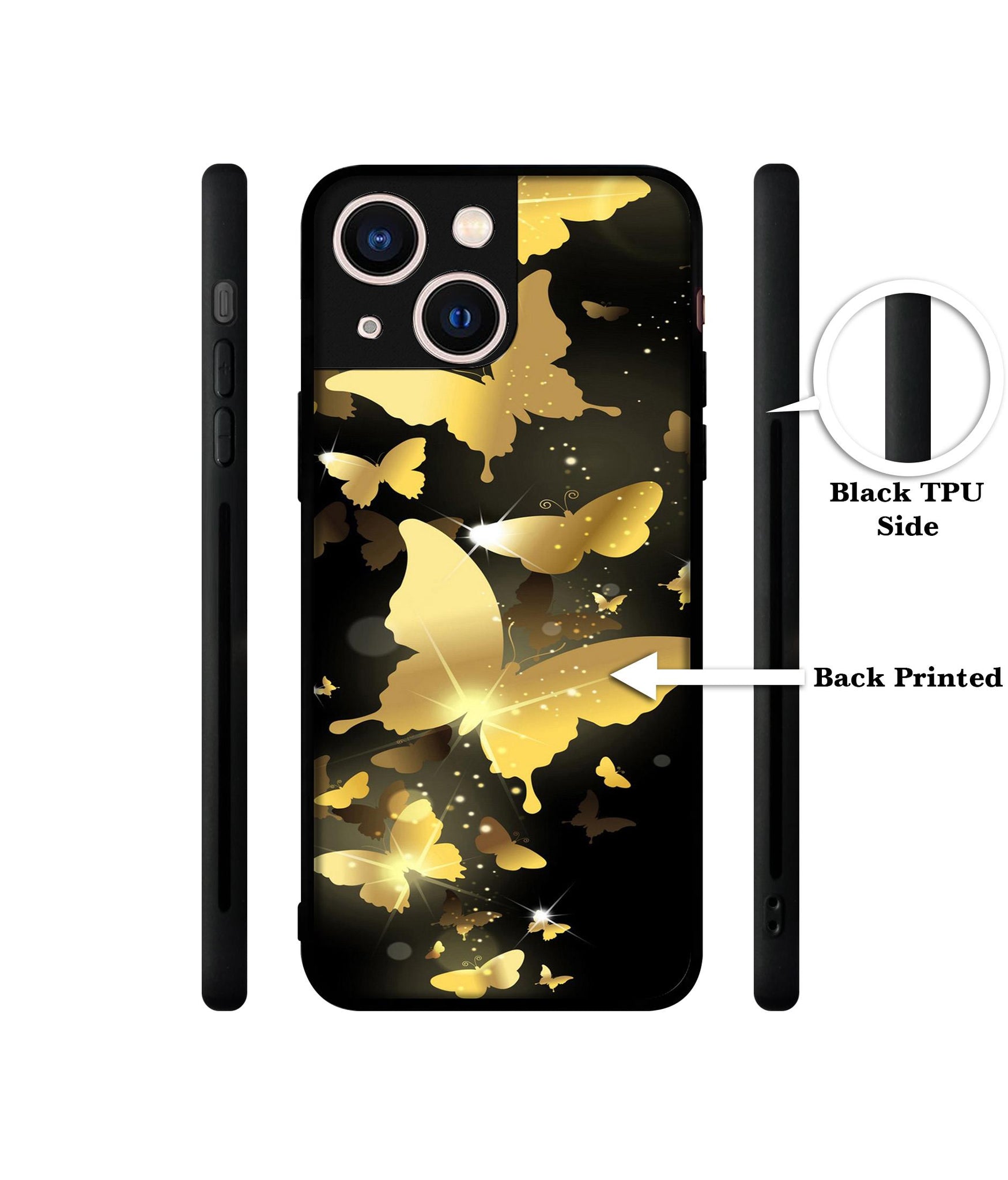 Golden Butterfly Pattern Designer 2D Printed Back Case Cover for Apple iPhone 13 Mini