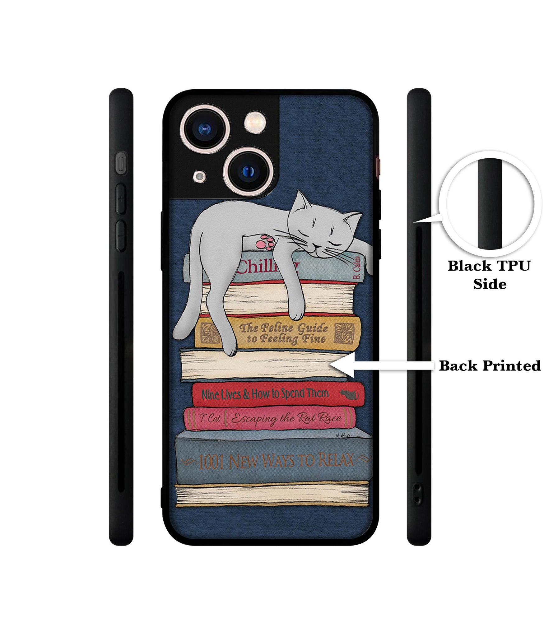 Cat Sleeping On The Books Designer 2D Printed Back Case Cover for Apple iPhone 13 Mini