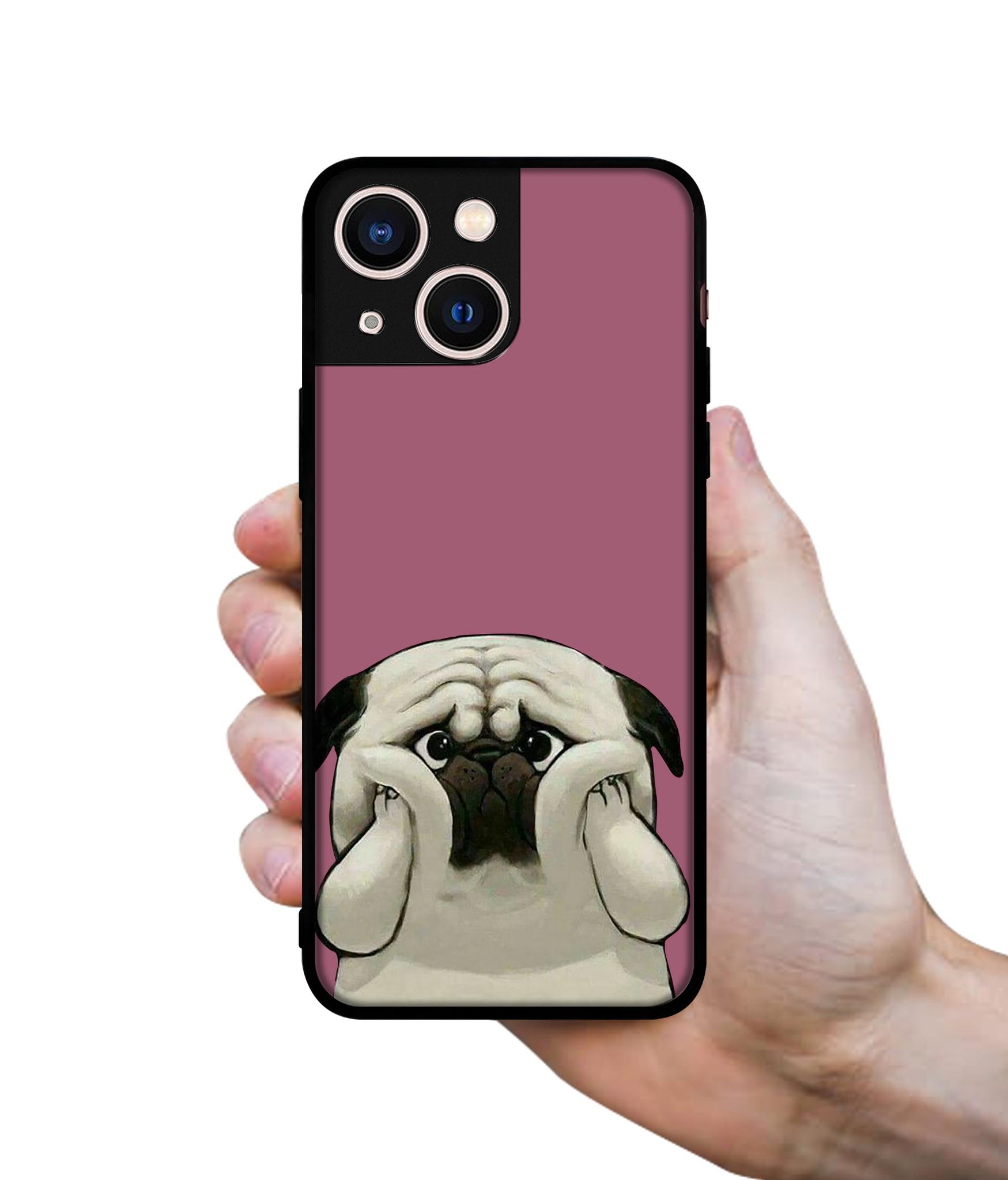 Cute Pug Holding Big Cheeks Designer 2D Printed Back Case Cover for Apple iPhone 13 Mini