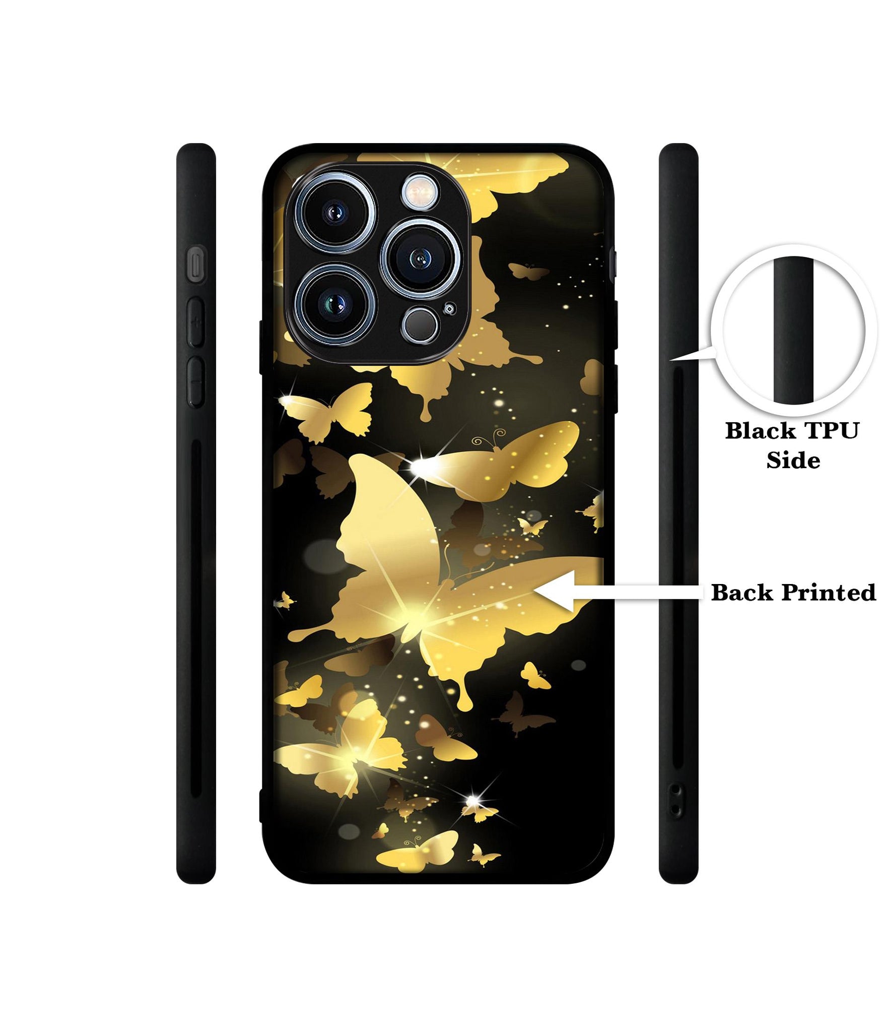 Golden Butterfly Pattern Designer 2D Printed Back Case Cover for Apple iPhone 13 Pro