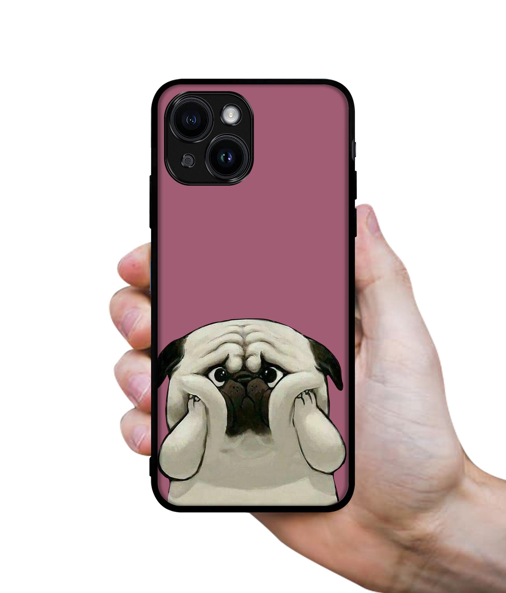 Cute Pug Holding Big Cheeks Designer 2D Printed Back Case Cover for Apple iPhone 14 / 13