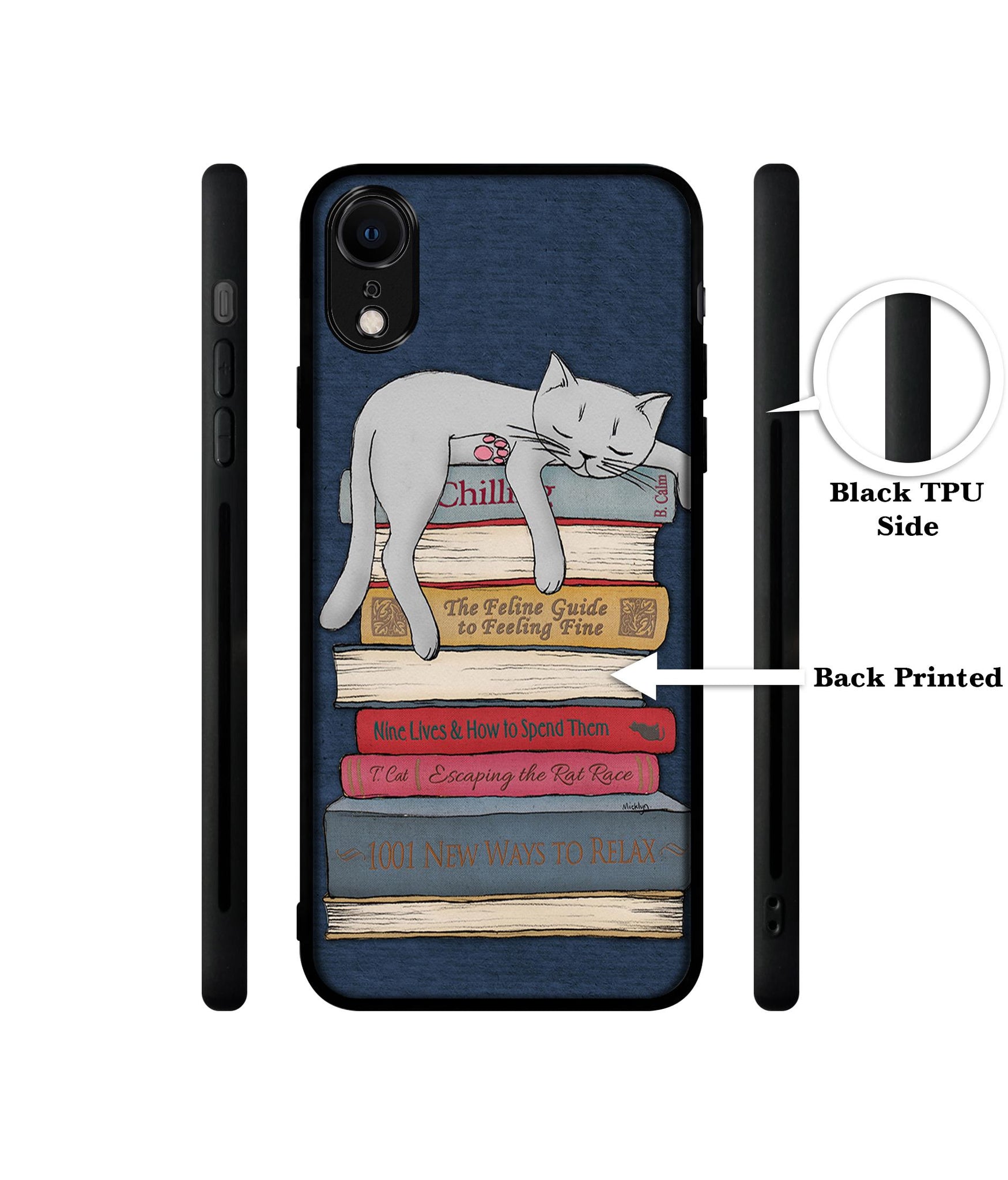 Cat Sleeping On The Books Designer 2D Printed Back Case Cover for Apple iPhone XR