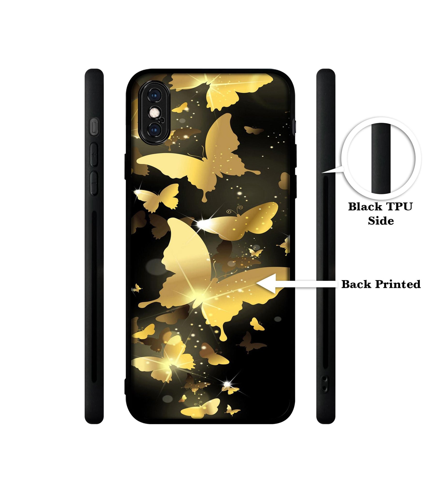 Golden Butterfly Pattern Designer 2D Printed Back Case Cover for Apple iPhone X / XS