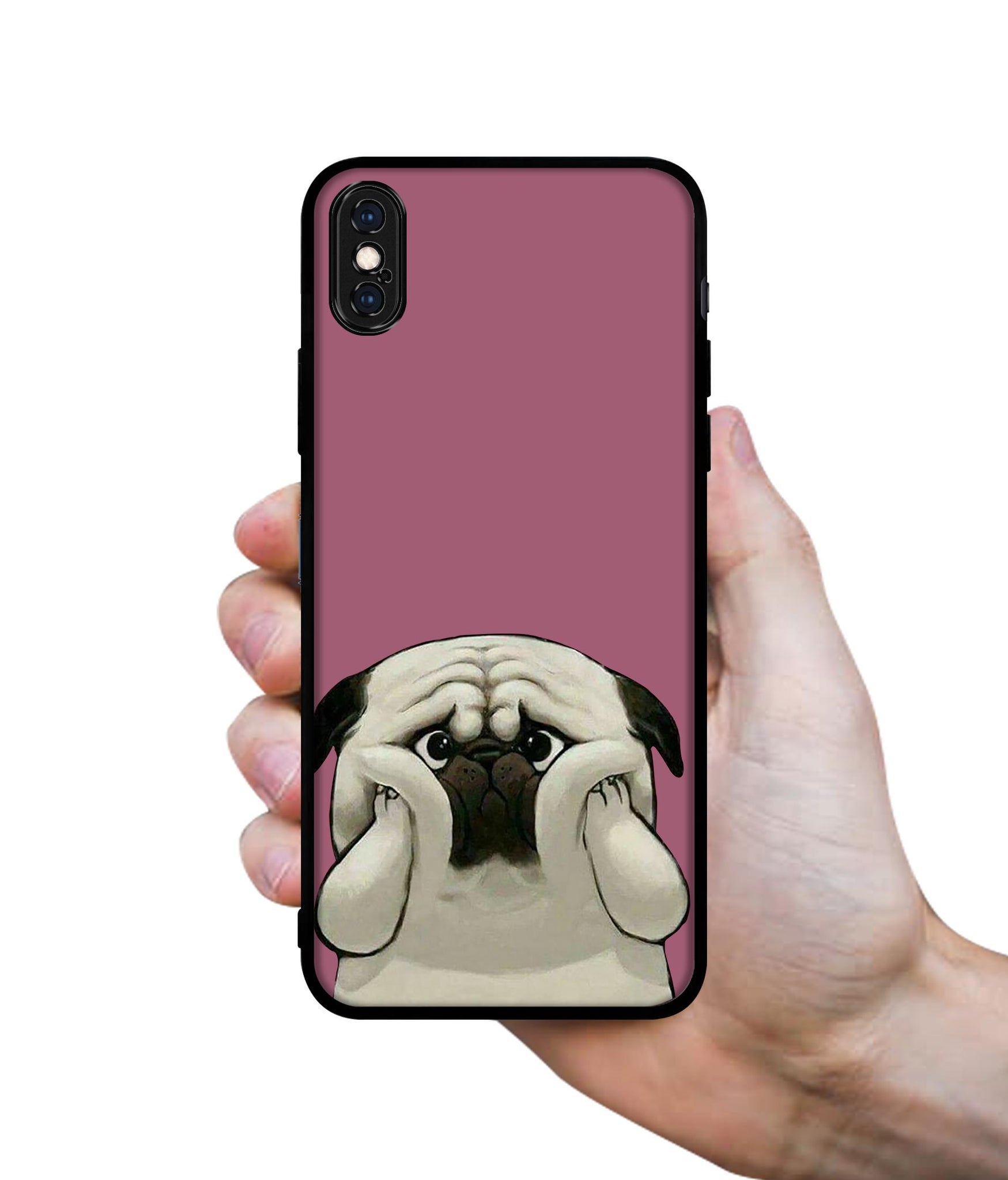 Cute Pug Holding Big Cheeks Designer 2D Printed Back Case Cover for Apple iPhone X / XS