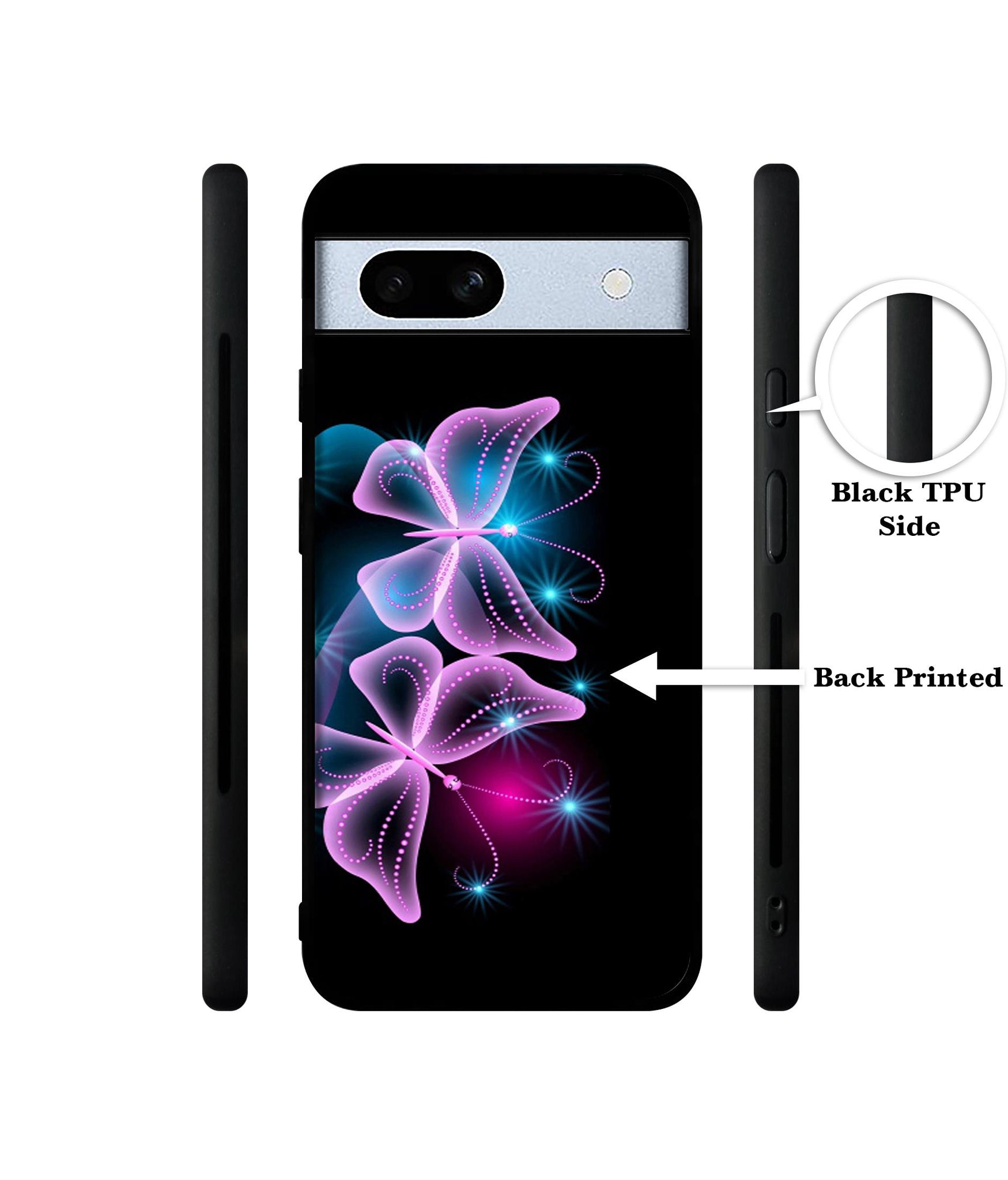 Butterflies Neon Light Designer 2D Printed Back Case Cover for Google Pixel 7A 5G