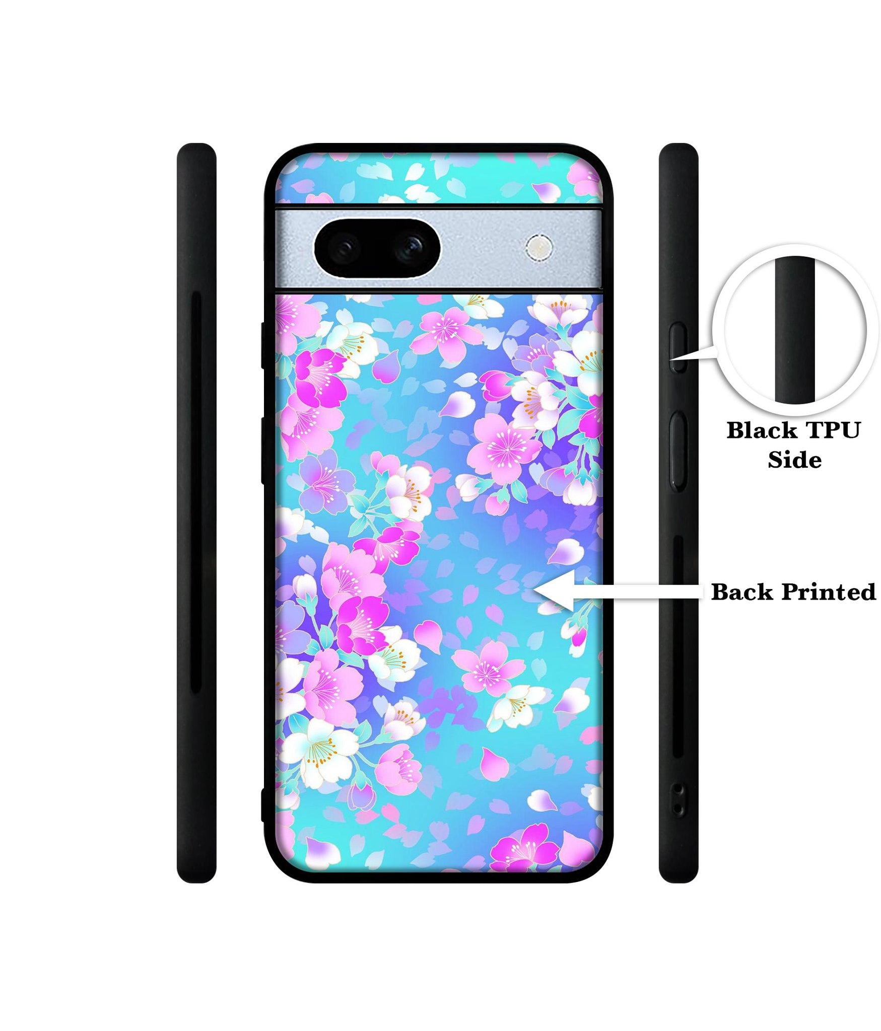 Floral Blue Pattern Designer 2D Printed Back Case Cover for Google Pixel 7A 5G