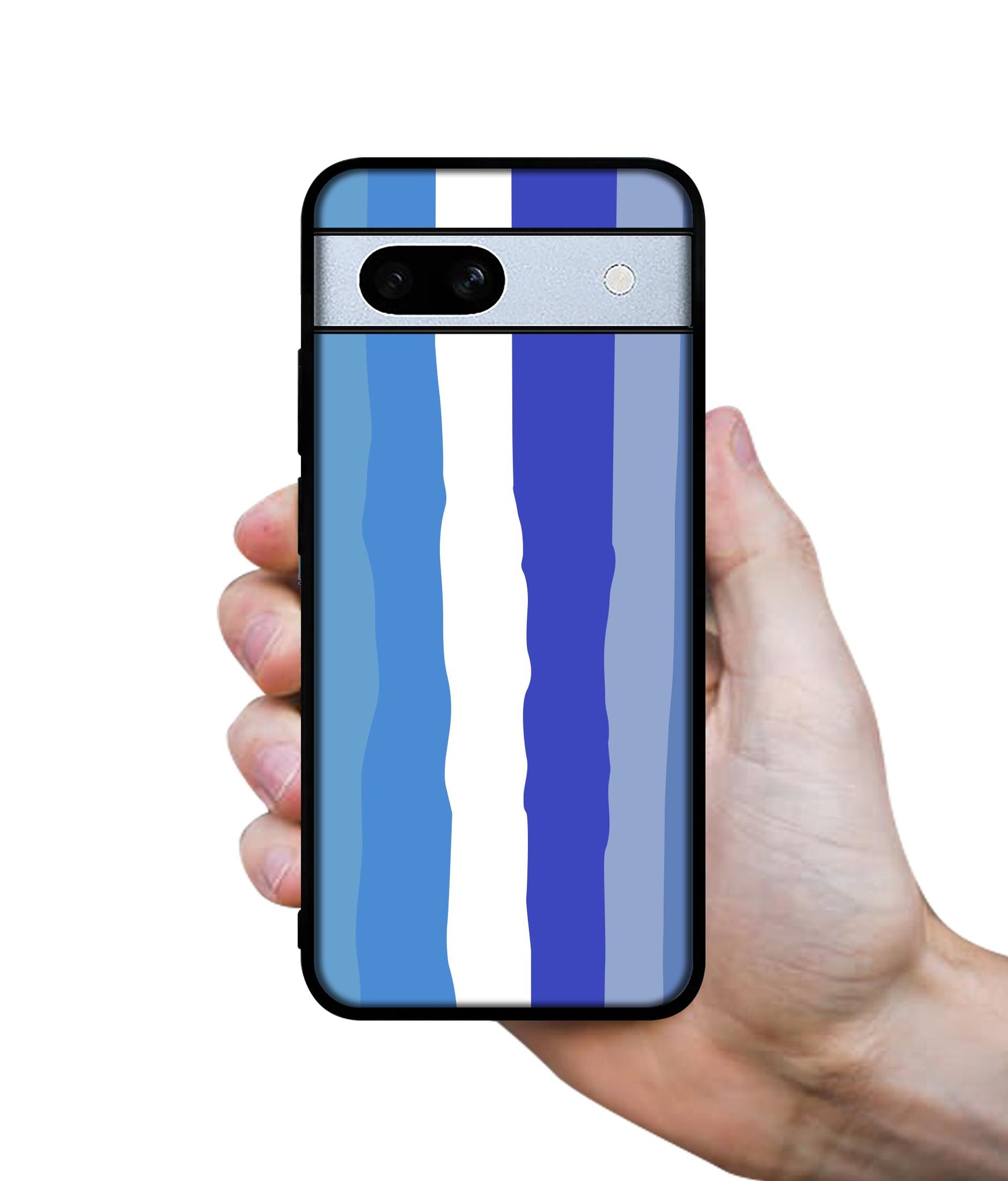 Blue Stripes Rainbow Designer 2D Printed Back Case Cover for Google Pixel 7A 5G