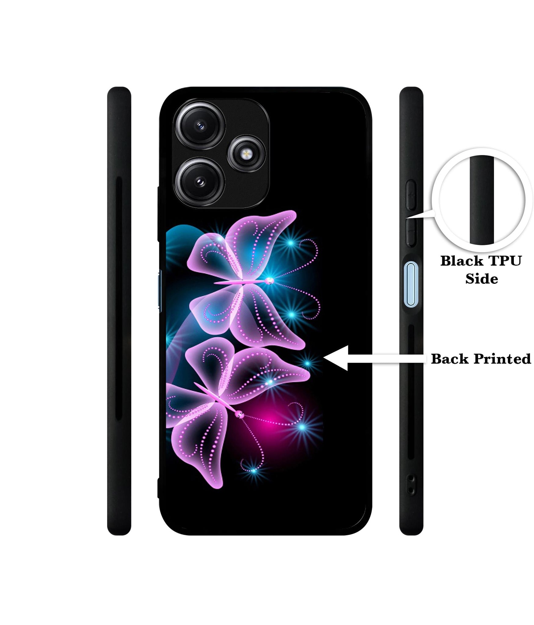 Butterflies Neon Light Designer 2D Printed Back Case Cover for Mi Redmi 12 5G