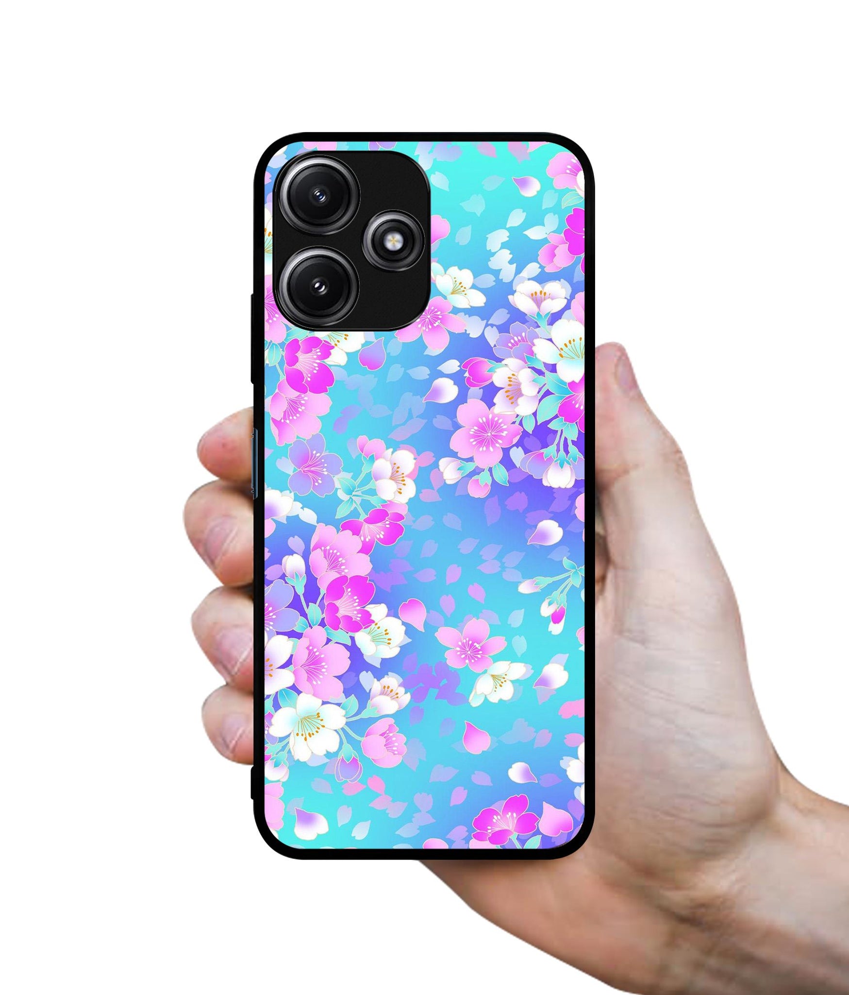 Floral Blue Pattern Designer 2D Printed Back Case Cover for Mi Redmi 12 5G