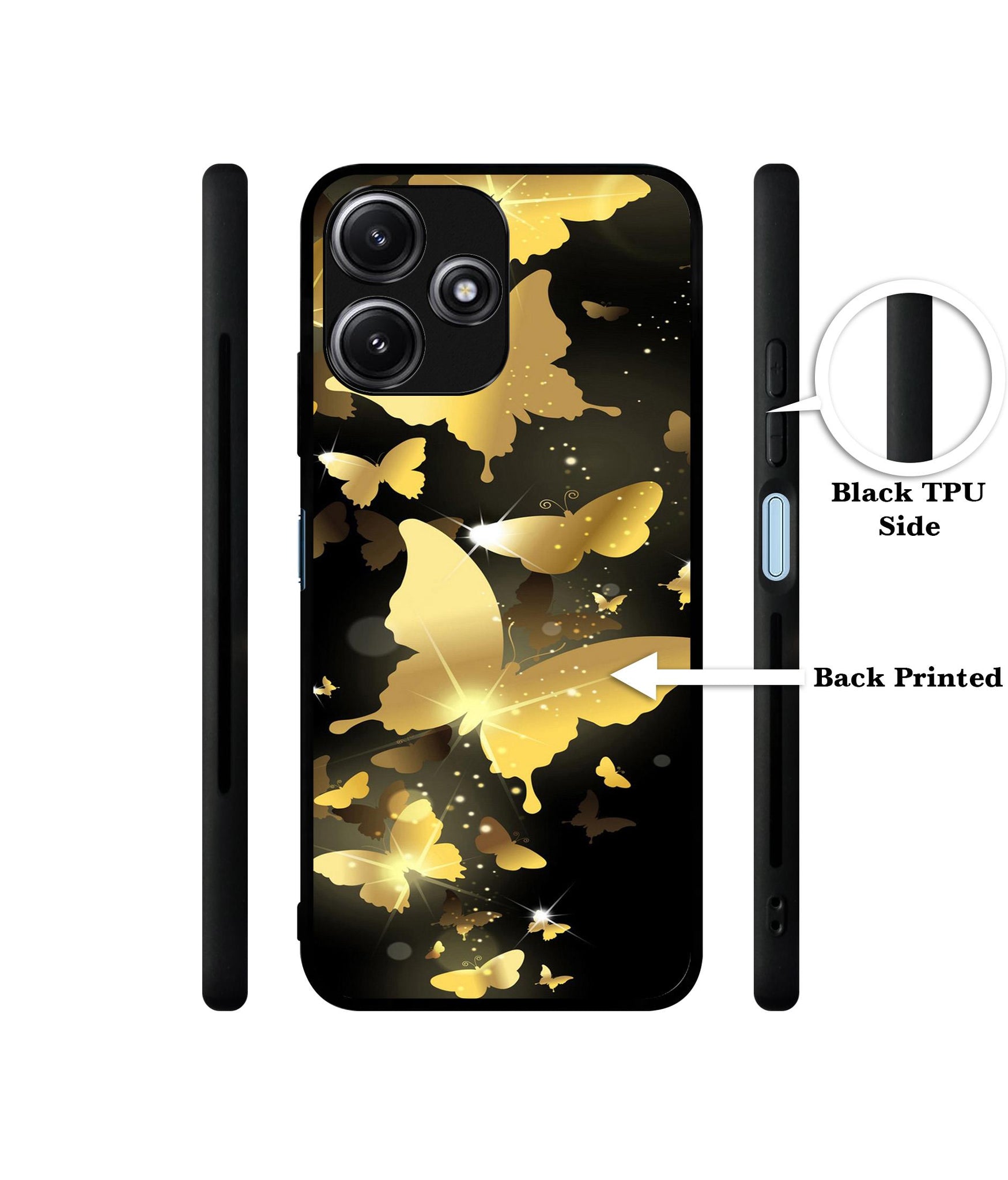 Golden Butterfly Pattern Designer 2D Printed Back Case Cover for Mi Redmi 12 5G