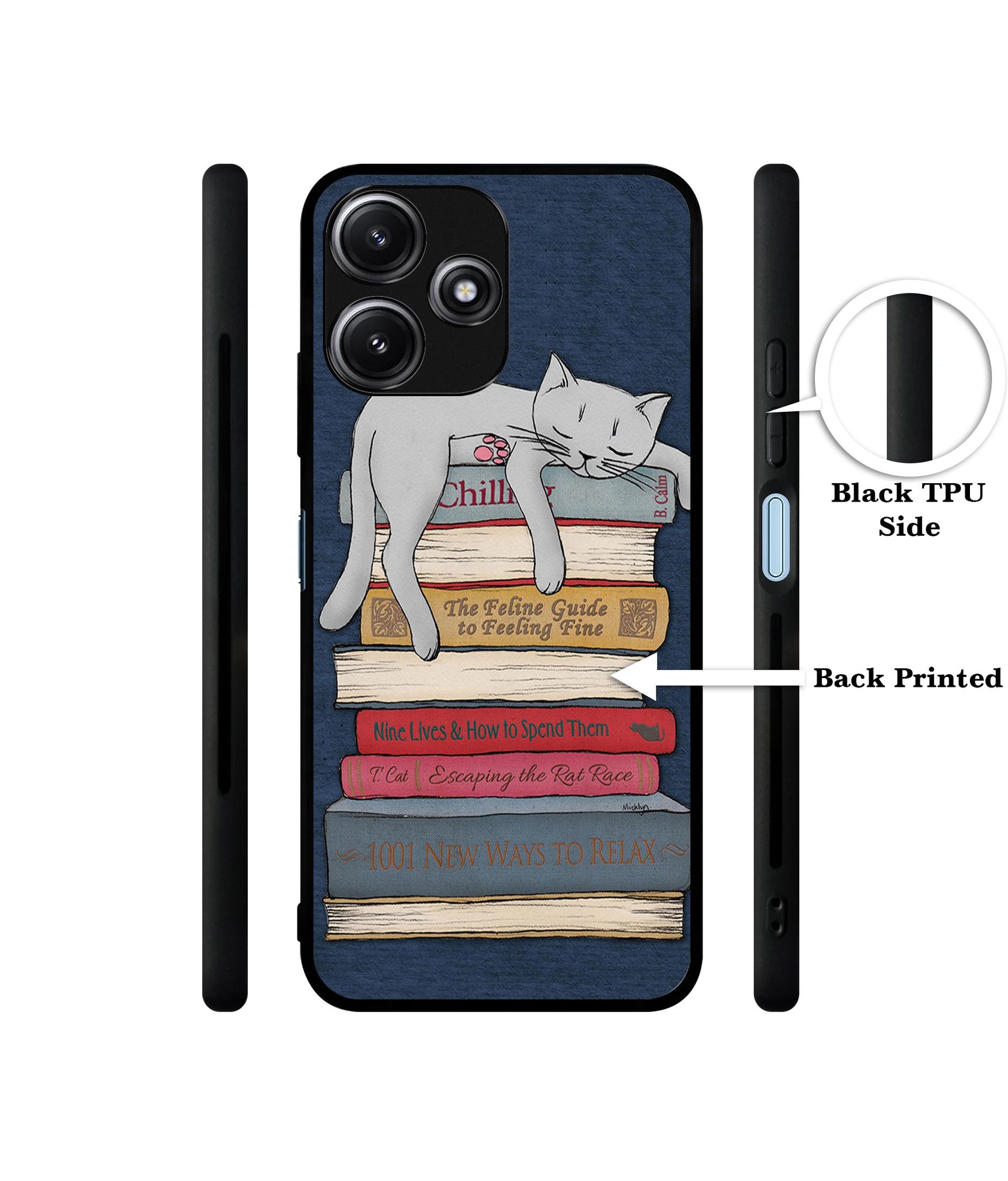 Cat Sleeping On The Books Designer 2D Printed Back Case Cover for Mi Redmi 12 5G