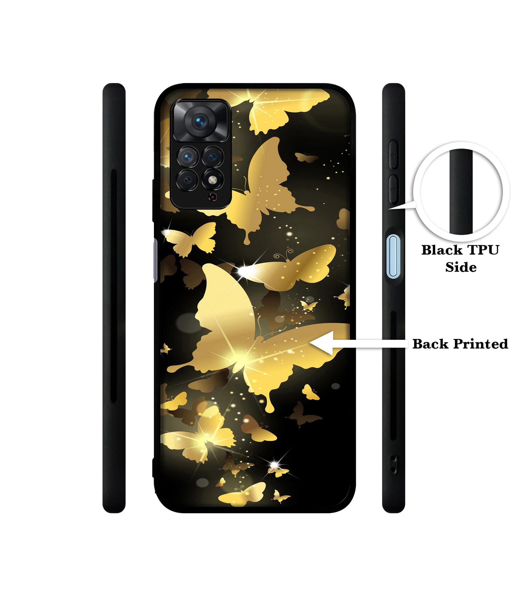 Golden Butterfly Pattern Designer 2D Printed Back Case Cover for Mi Redmi Note 11 Pro 4G / 11 Pro 5G / 11 Pro Plus 5G