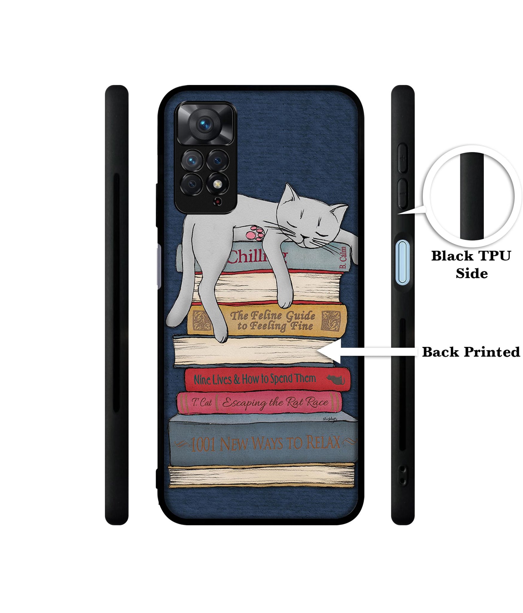 Cat Sleeping On The Books Designer 2D Printed Back Case Cover for Mi Redmi Note 11 Pro 4G / 11 Pro 5G / 11 Pro Plus 5G