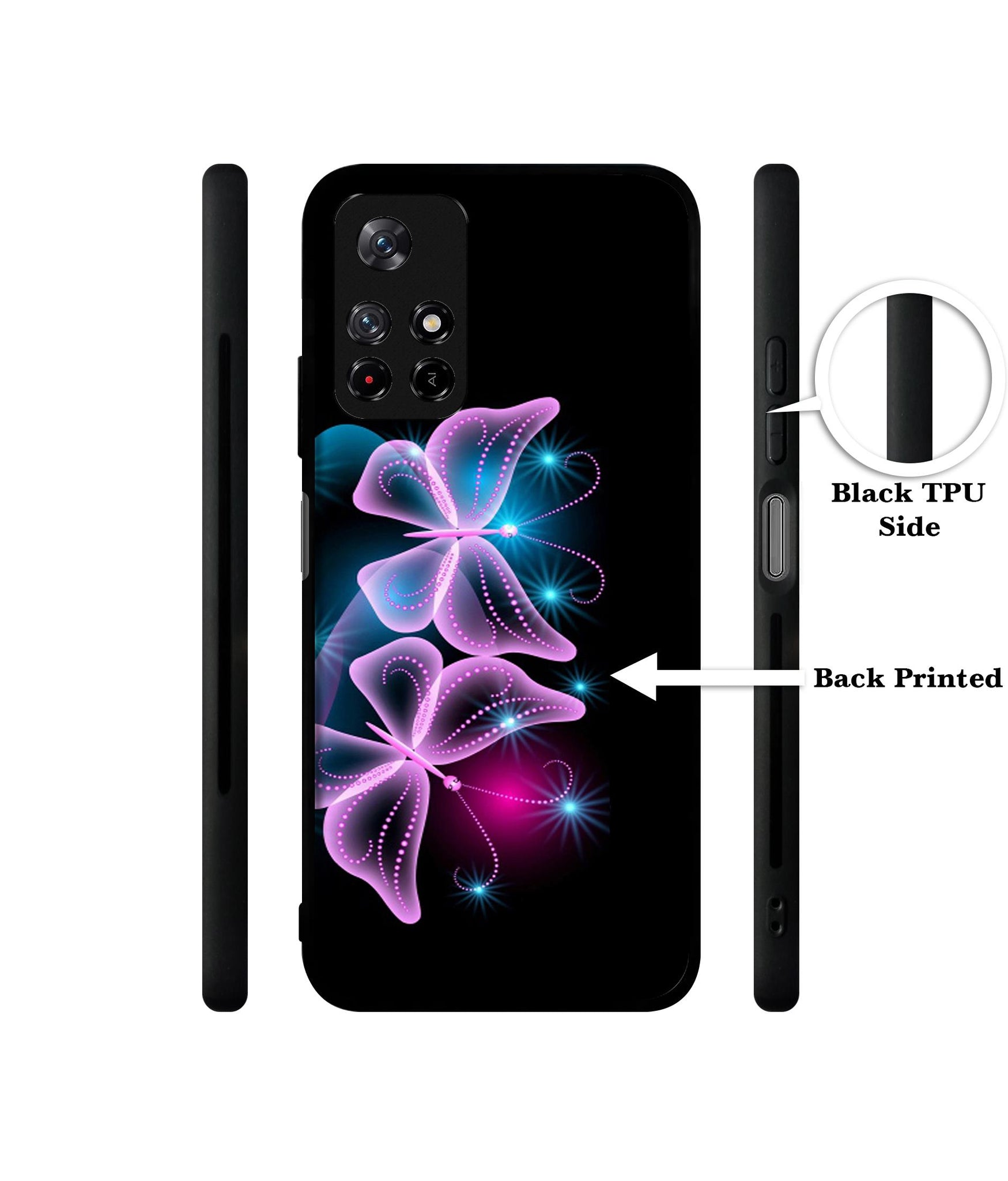 Butterflies Neon Light Designer 2D Printed Back Case Cover for Mi Redmi Note 11T 5G / Poco M4 Pro 5G