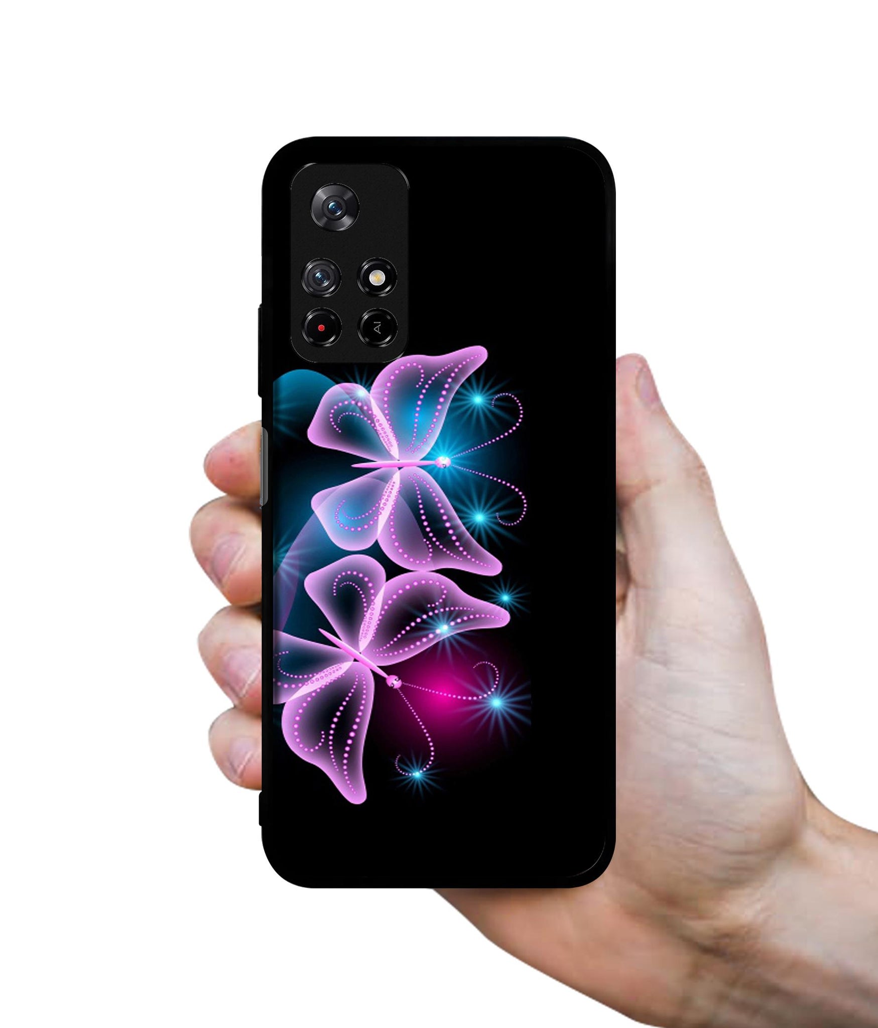 Butterflies Neon Light Designer 2D Printed Back Case Cover for Mi Redmi Note 11T 5G / Poco M4 Pro 5G