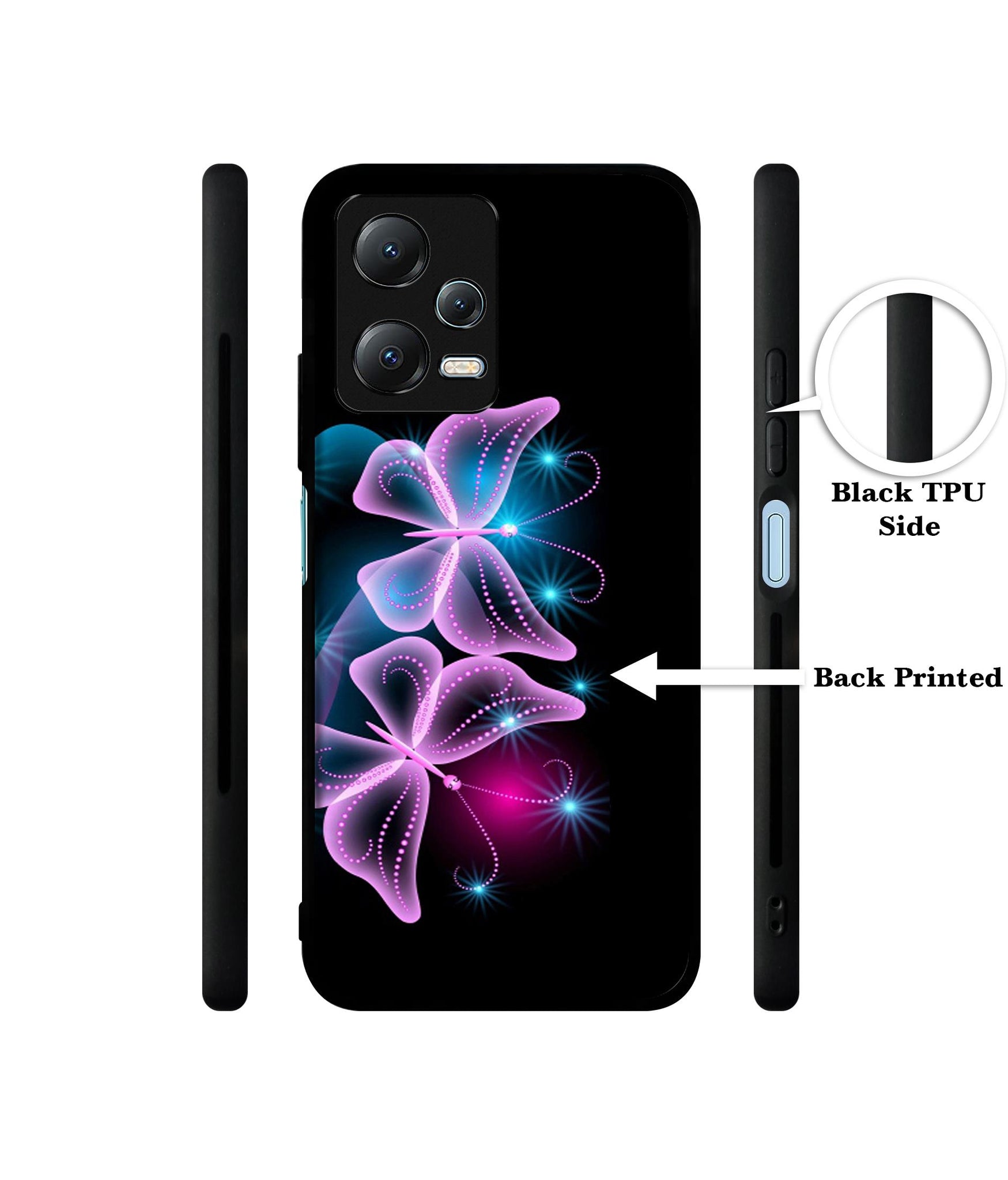 Butterflies Neon Light Designer 2D Printed Back Case Cover for Mi Redmi Note 12 5G / Note 12R Pro 5G / Poco X5 5G