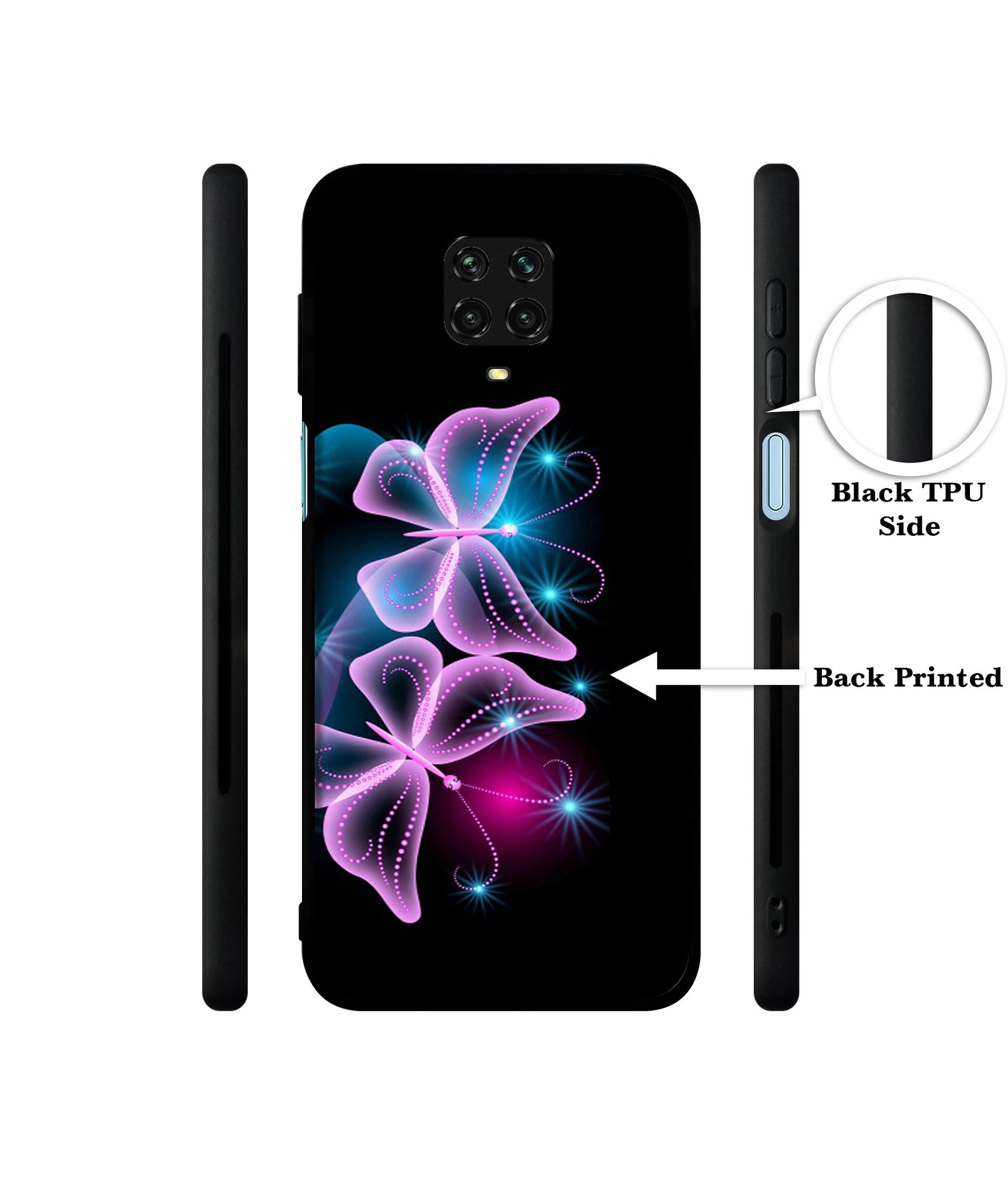 Butterflies Neon Light Designer 2D Printed Back Case Cover for Mi Redmi Note 9 Pro / Note 9 Pro Max / Poco M2 Pro