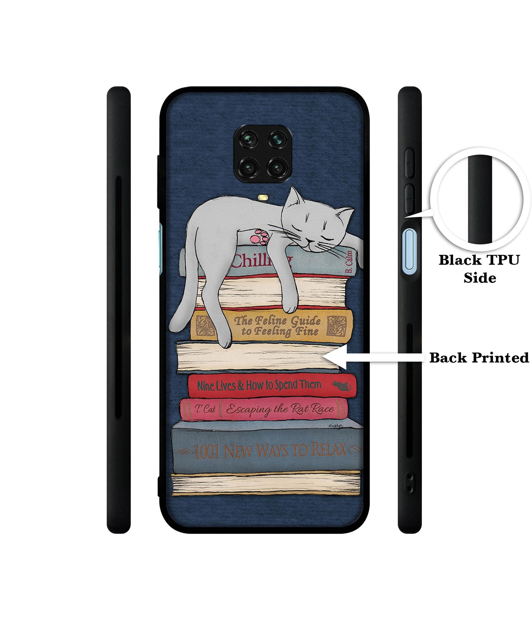 Cat Sleeping On The Books Designer 2D Printed Back Case Cover for Mi Redmi Note 9 Pro / Note 9 Pro Max / Poco M2 Pro