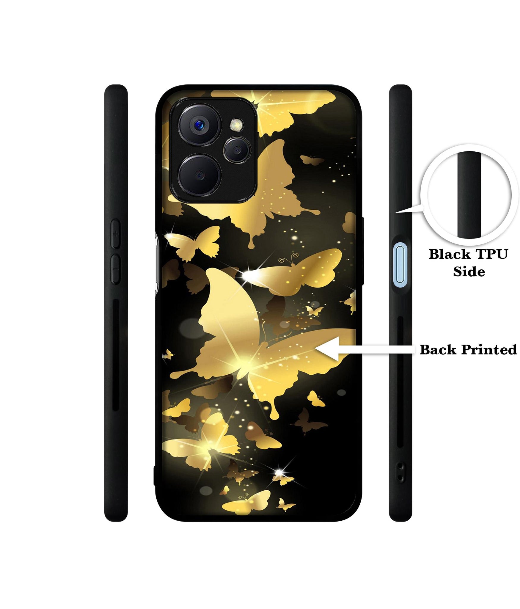 Golden Butterfly Pattern Designer 2D Printed Back Case Cover for Realme 10 5G