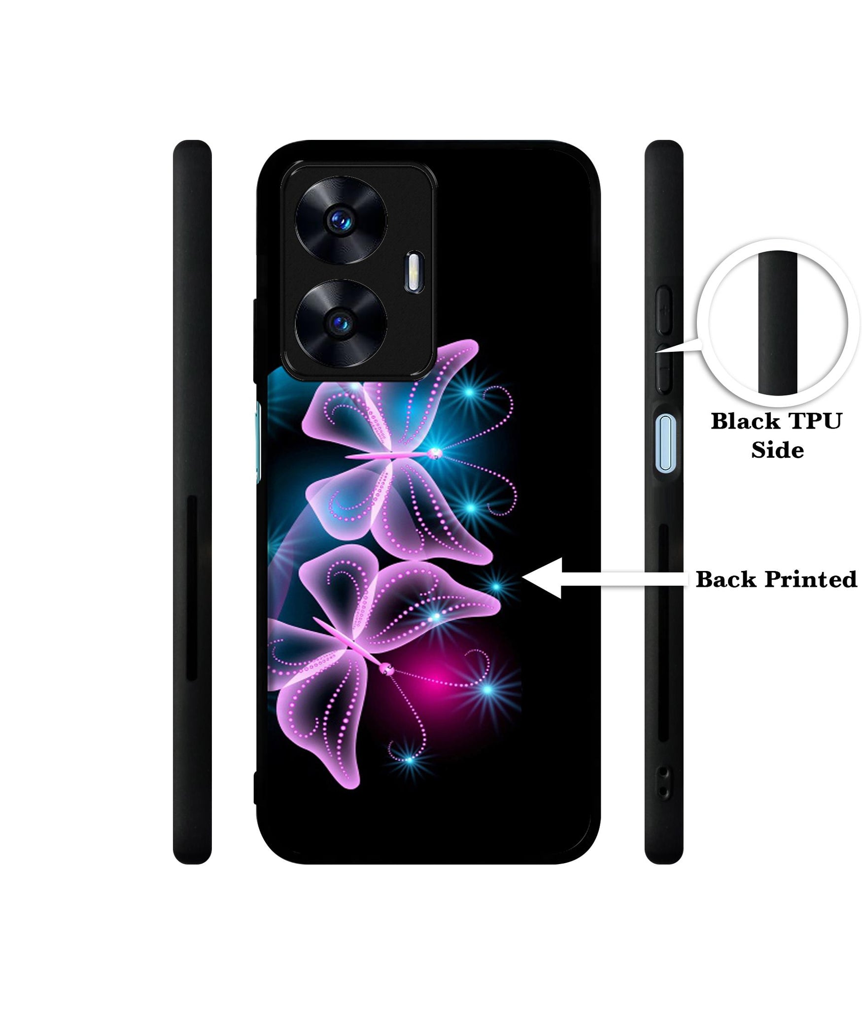 Butterflies Neon Light Designer 2D Printed Back Case Cover for Realme C55 4G / Narzo N55 4G