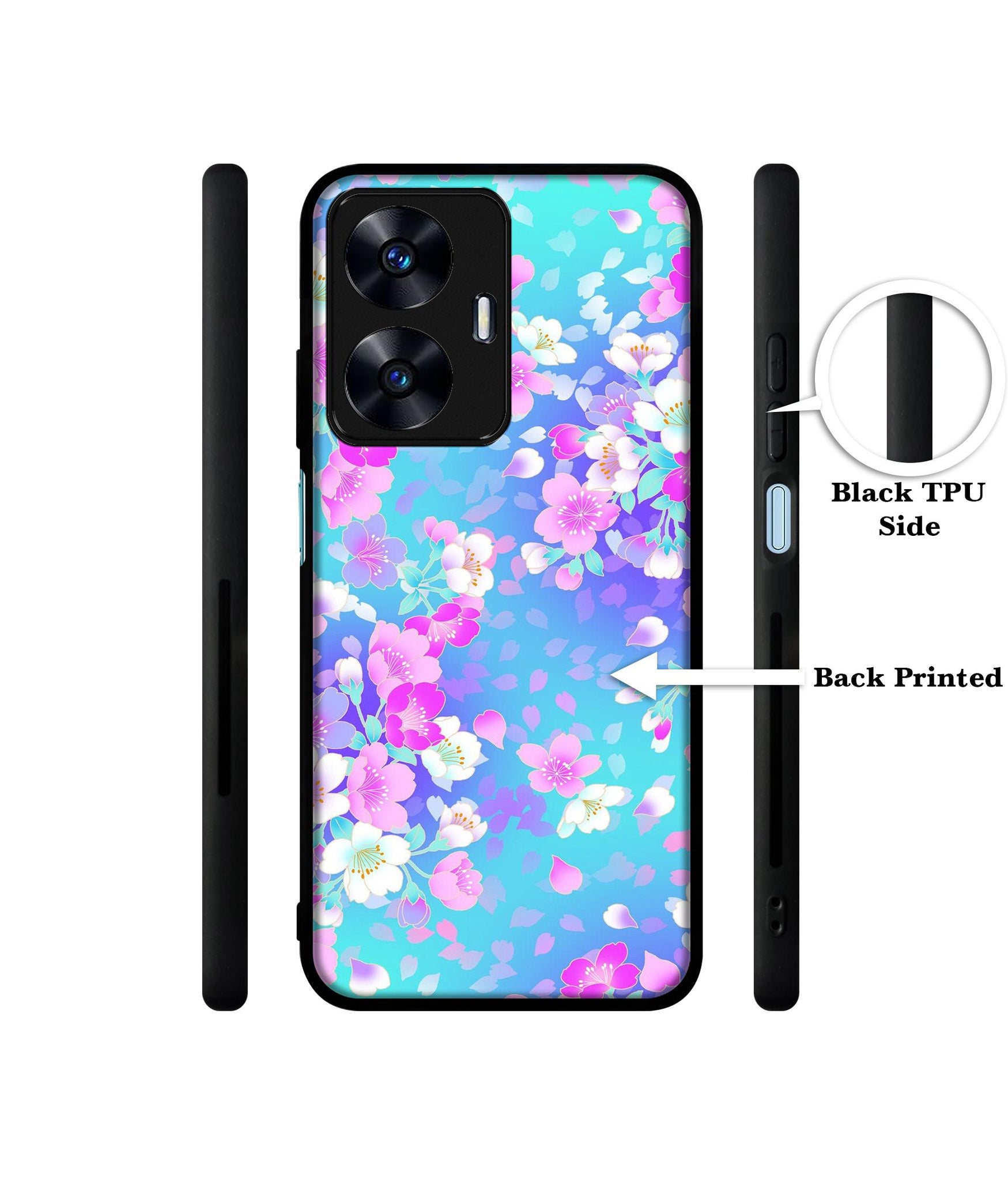 Floral Blue Pattern Designer 2D Printed Back Case Cover for Realme C55 4G / Narzo N55 4G