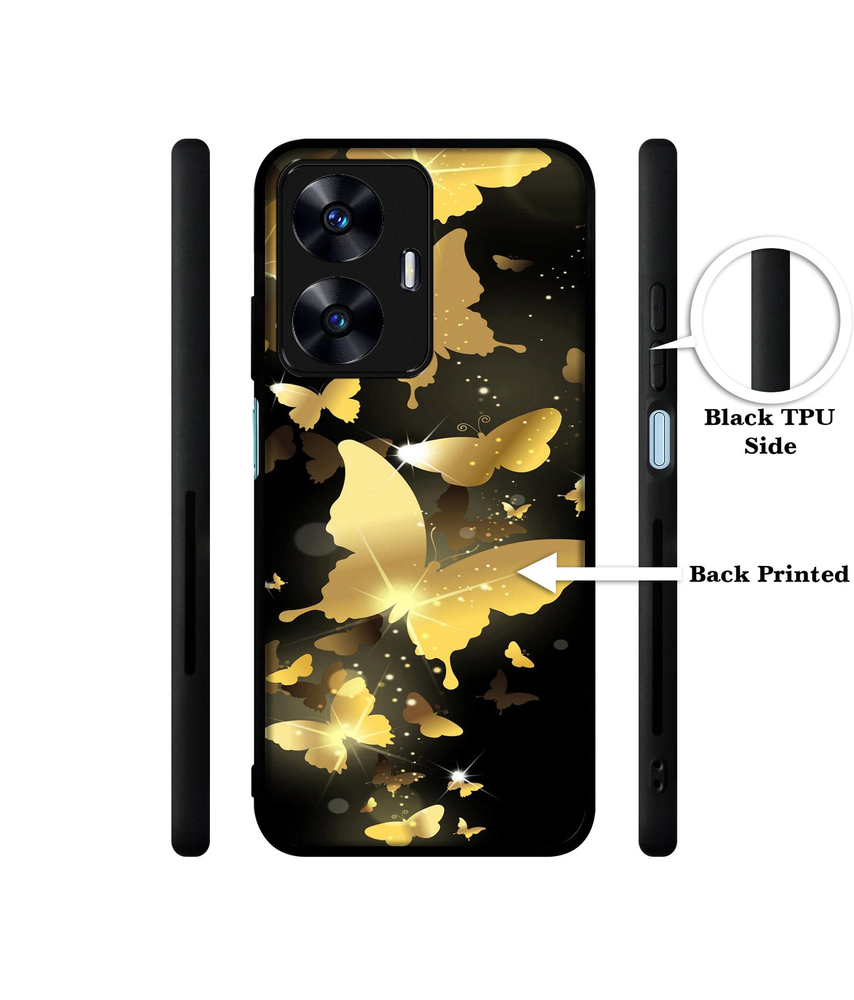Golden Butterfly Pattern Designer 2D Printed Back Case Cover for Realme C55 4G / Narzo N55 4G