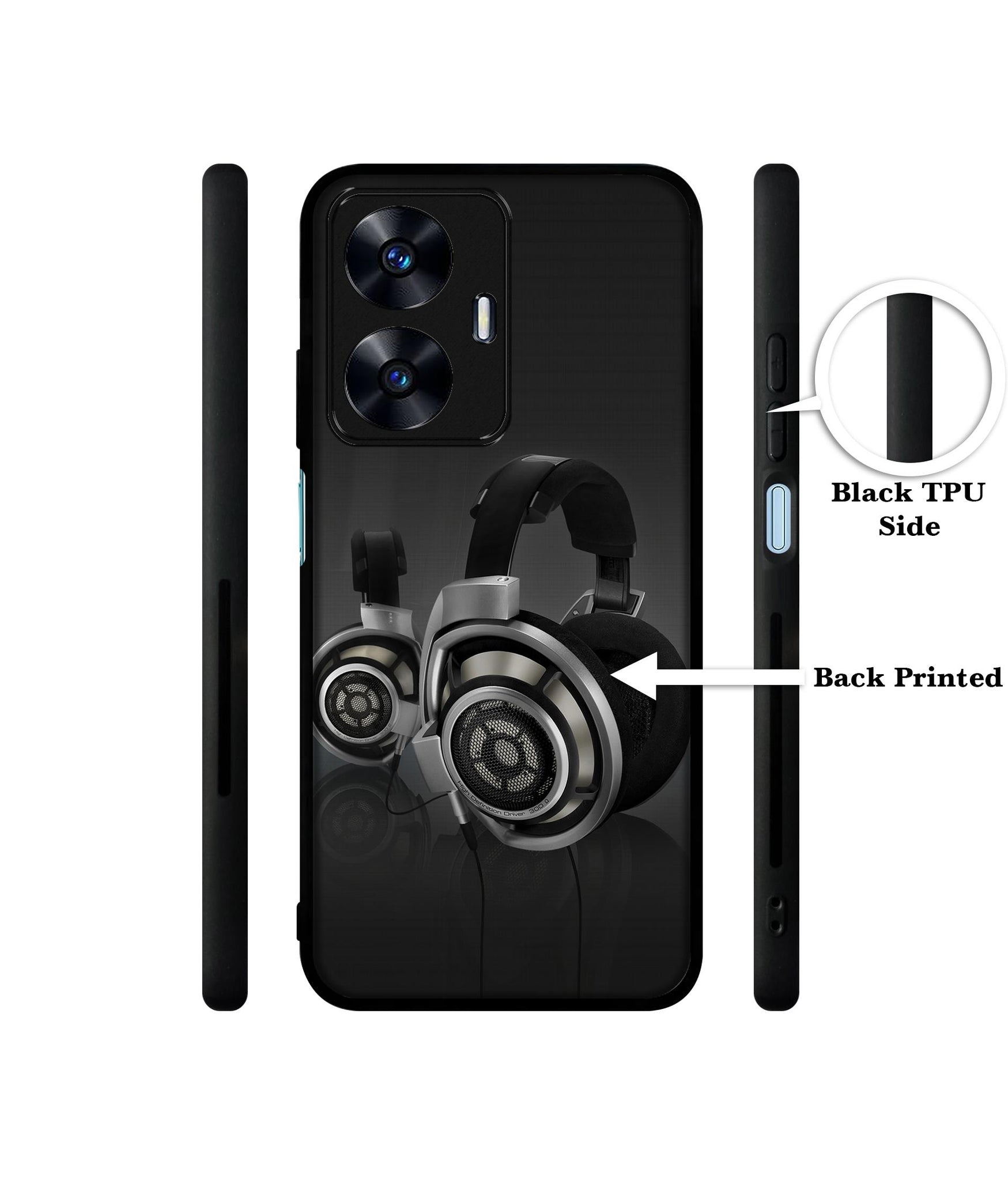 Head Phone Designer 2D Printed Back Case Cover for Realme C55 4G / Narzo N55 4G