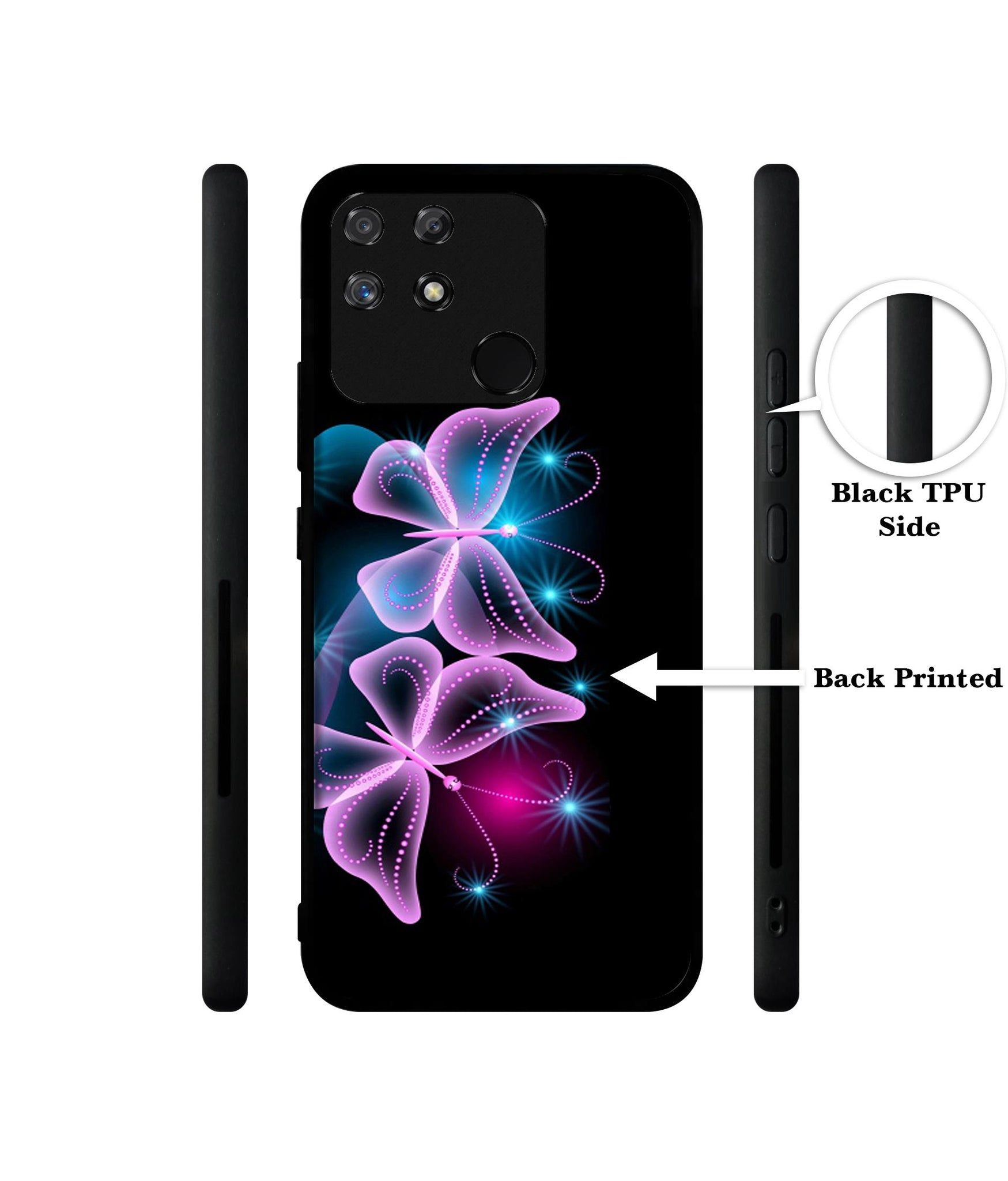 Butterflies Neon Light Designer 2D Printed Back Case Cover for Realme Narzo 50A 4G