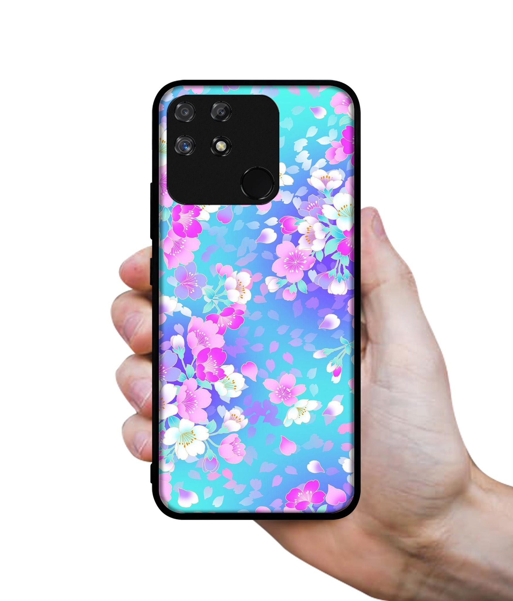 Floral Blue Pattern Designer 2D Printed Back Case Cover for Realme Narzo 50A 4G