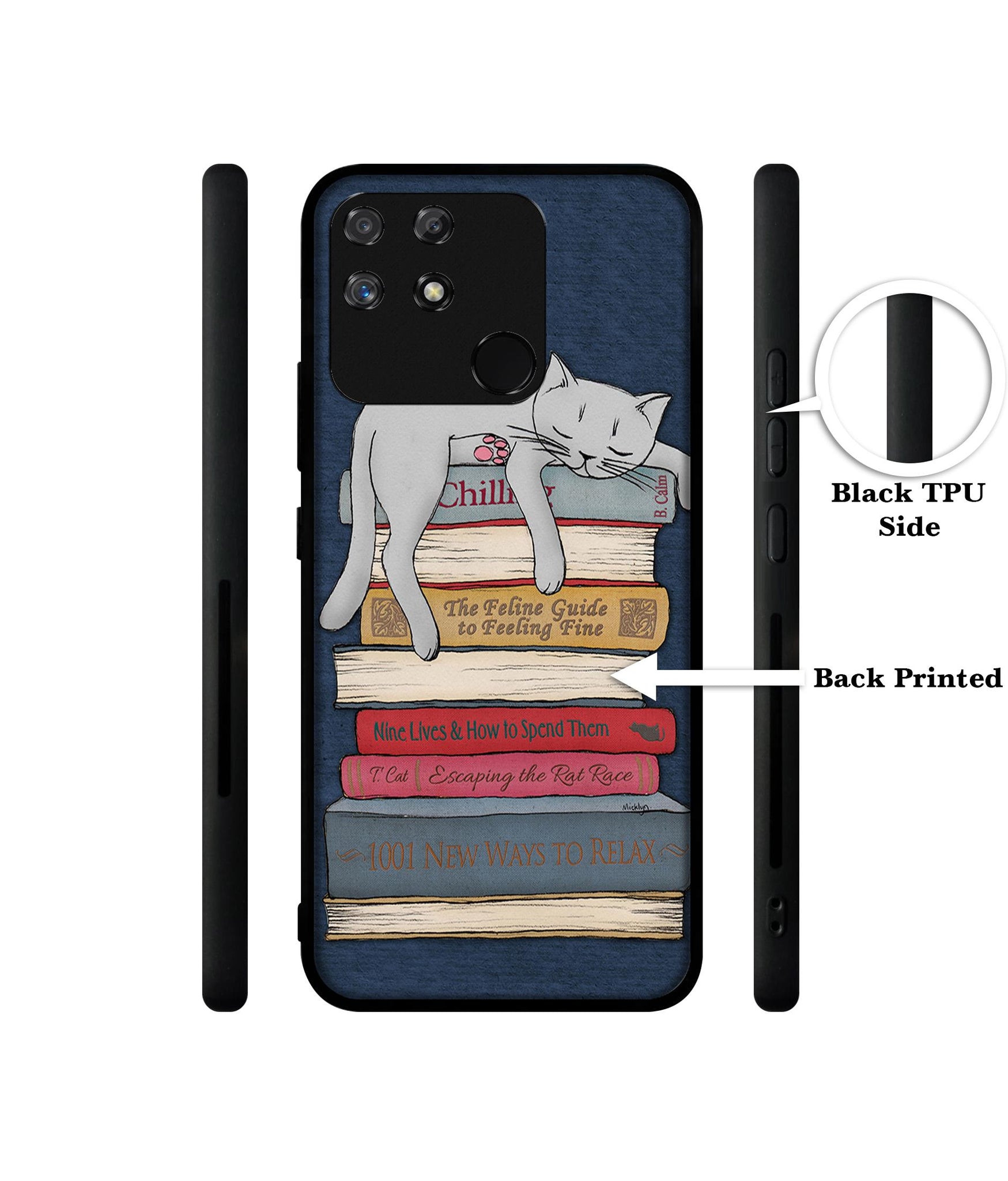 Cat Sleeping On The Books Designer 2D Printed Back Case Cover for Realme Narzo 50A 4G