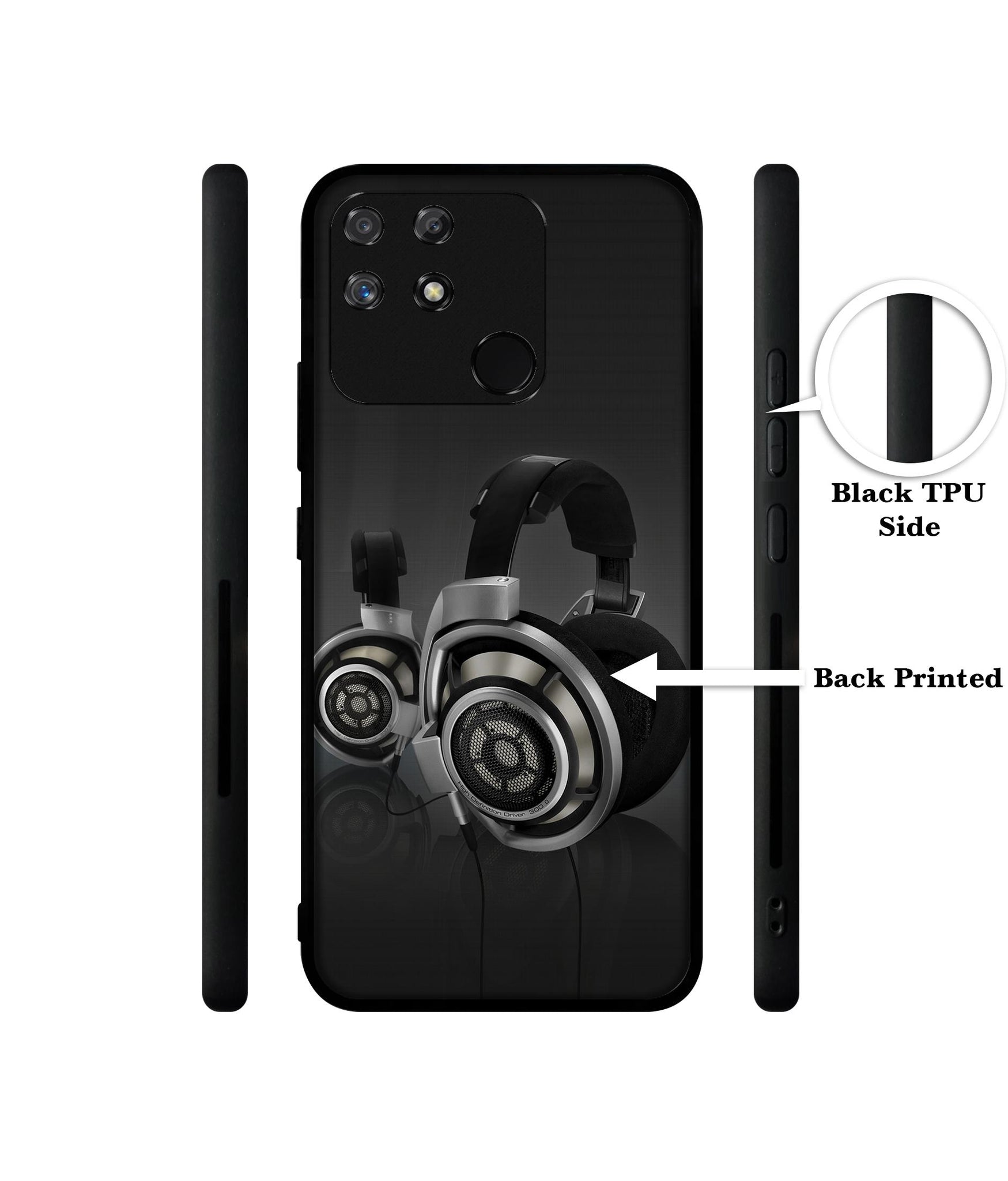 Head Phone Designer 2D Printed Back Case Cover for Realme Narzo 50A 4G