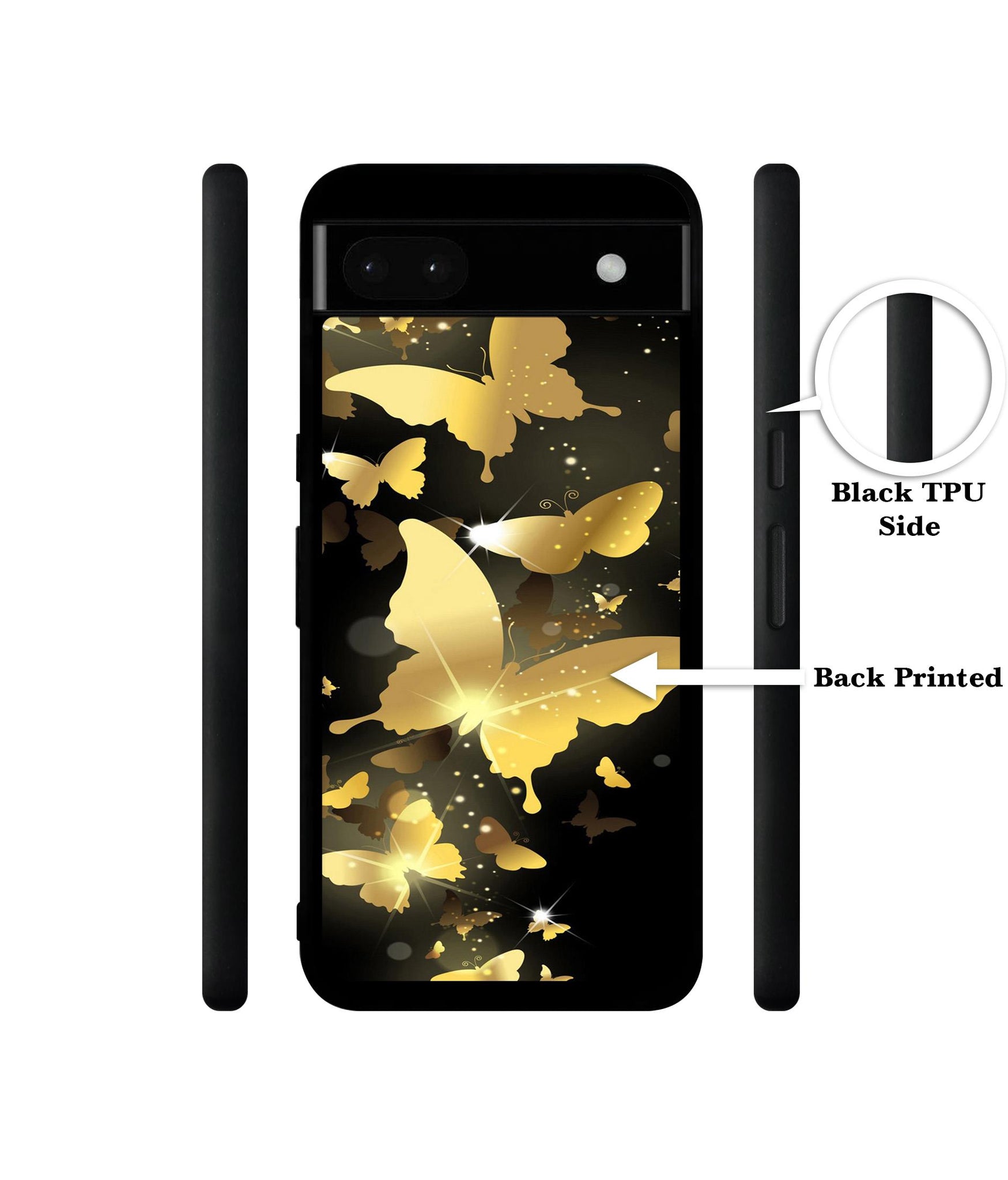 Golden Butterfly Pattern Designer 2D Printed Back Case Cover for Google Pixel 6a 5G