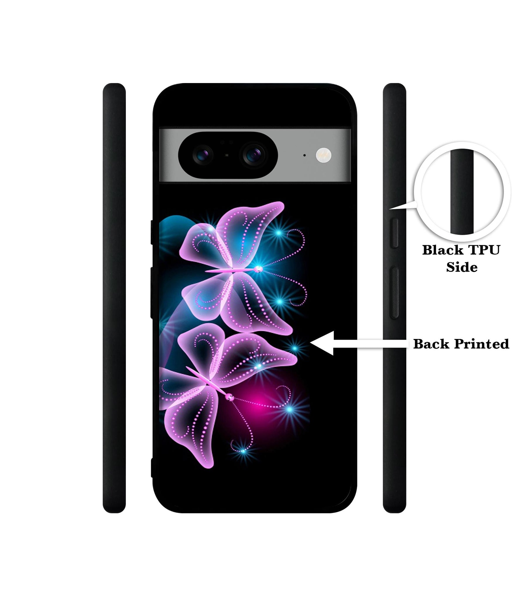 Butterflies Neon Light Designer 2D Printed Back Case Cover for Google Pixel 8 5G