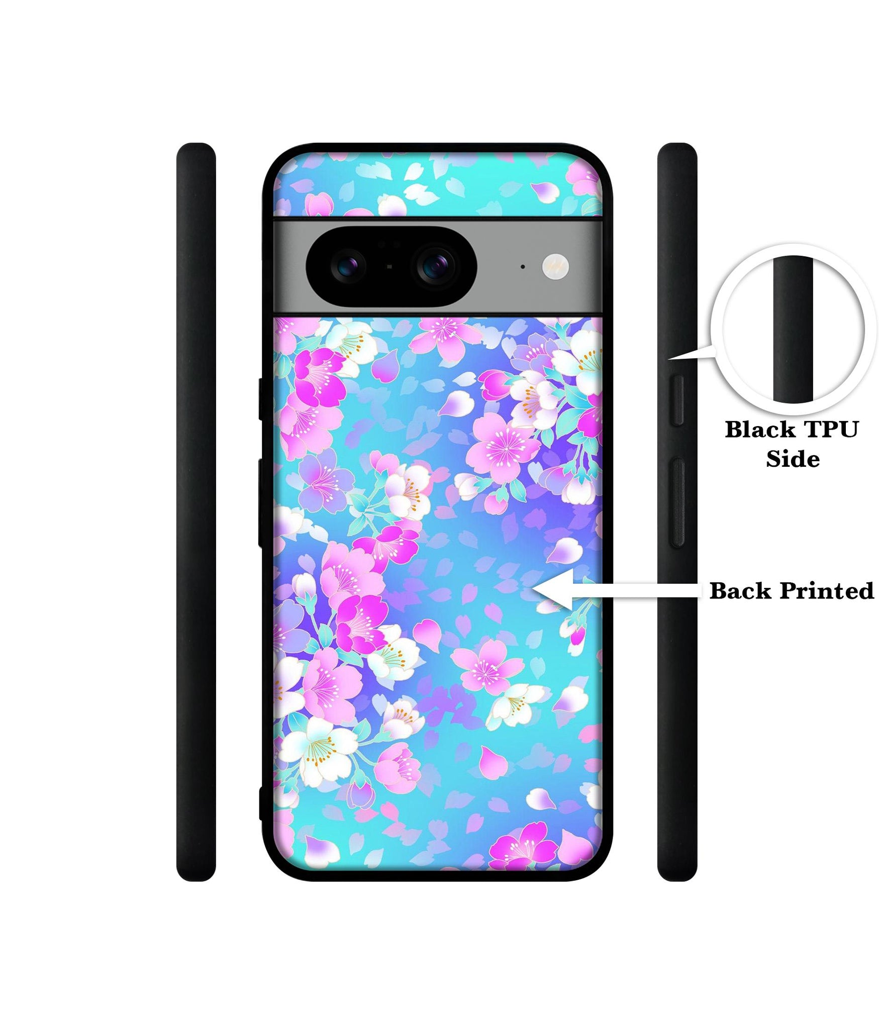 Floral Blue Pattern Designer 2D Printed Back Case Cover for Google Pixel 8 5G