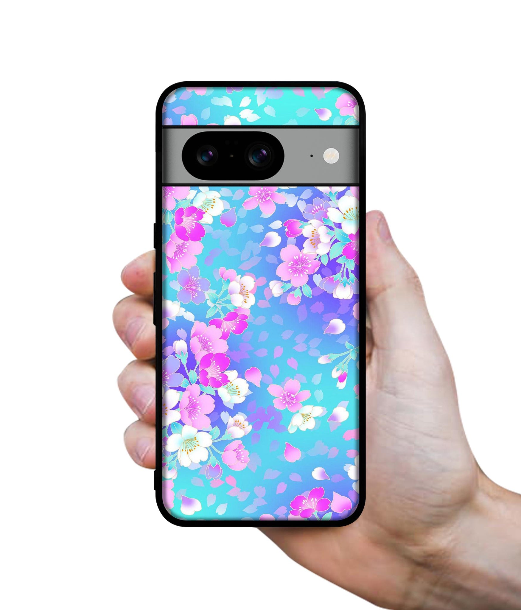 Floral Blue Pattern Designer 2D Printed Back Case Cover for Google Pixel 8 5G
