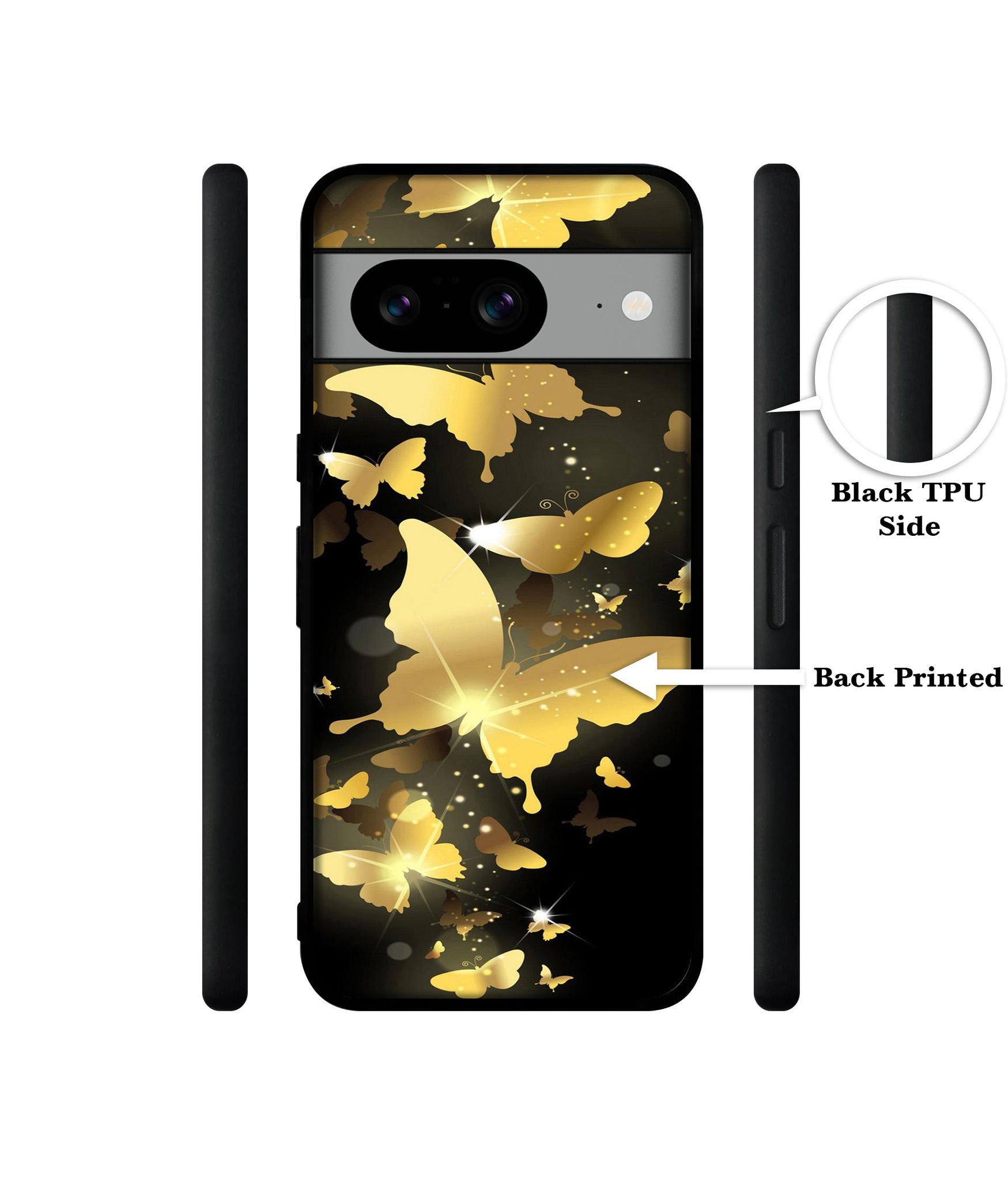 Golden Butterfly Pattern Designer 2D Printed Back Case Cover for Google Pixel 8 5G