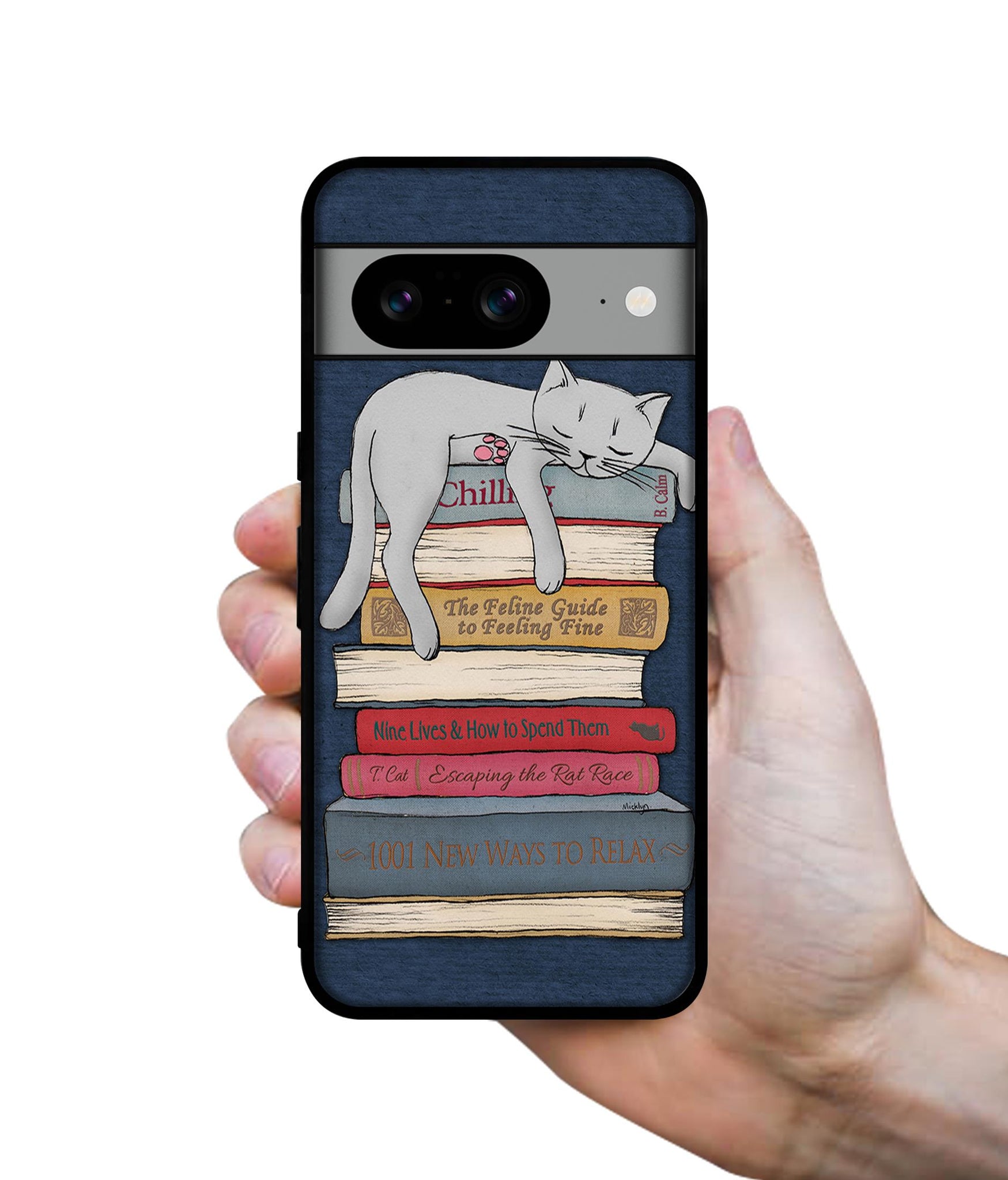 Cat Sleeping On The Books Designer 2D Printed Back Case Cover for Google Pixel 8 5G