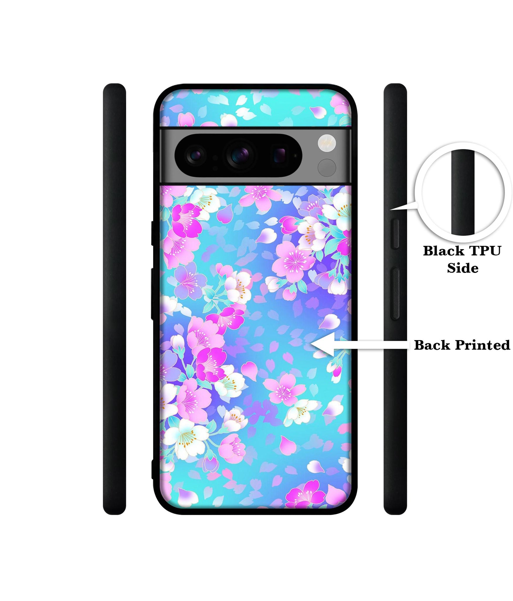 Floral Blue Pattern Designer 2D Printed Back Case Cover for Google Pixel 8 Pro 5G