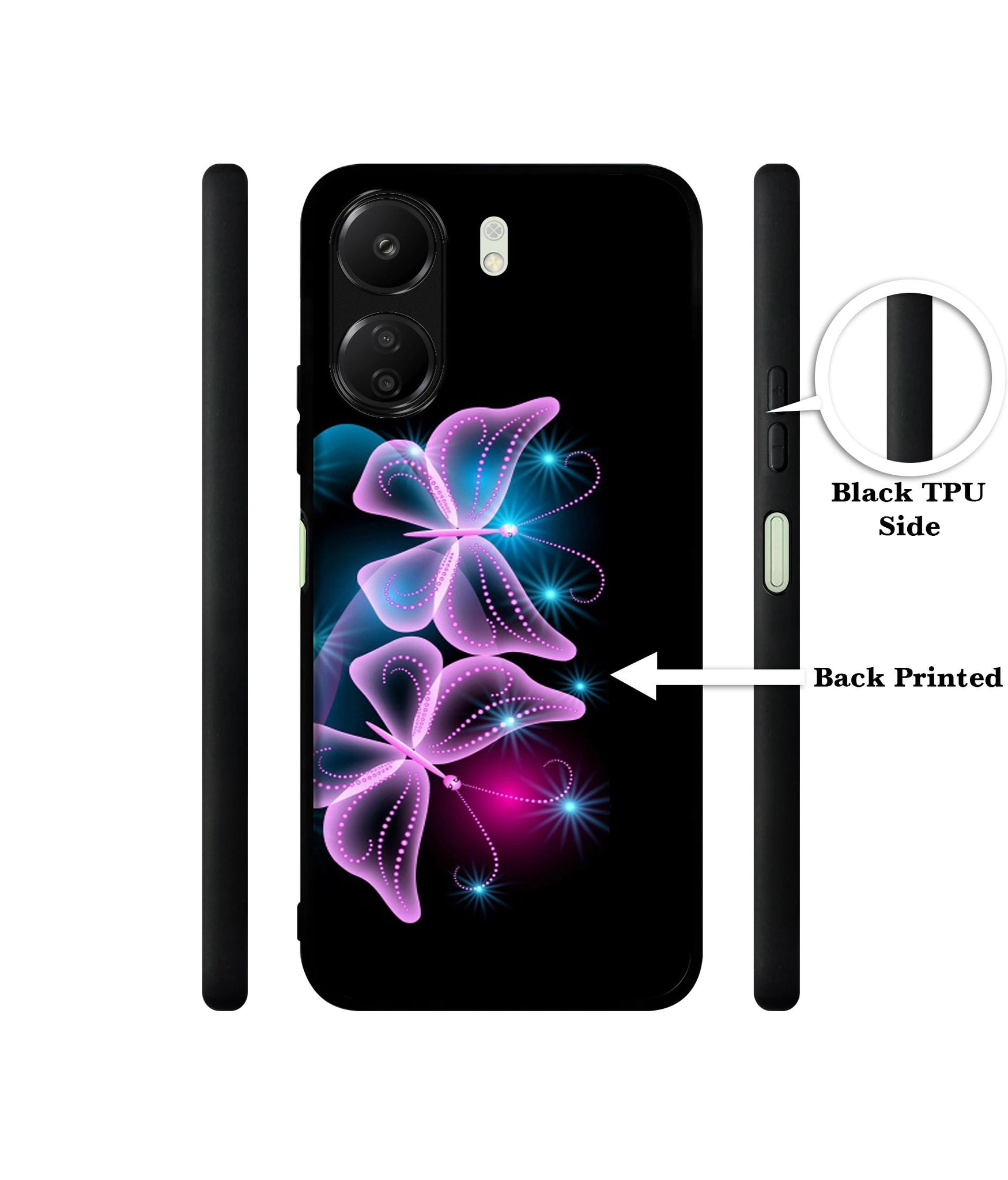 Butterflies Neon Light Designer 2D Printed Back Case Cover for Mi Redmi 13C 4G / Poco C65 4G