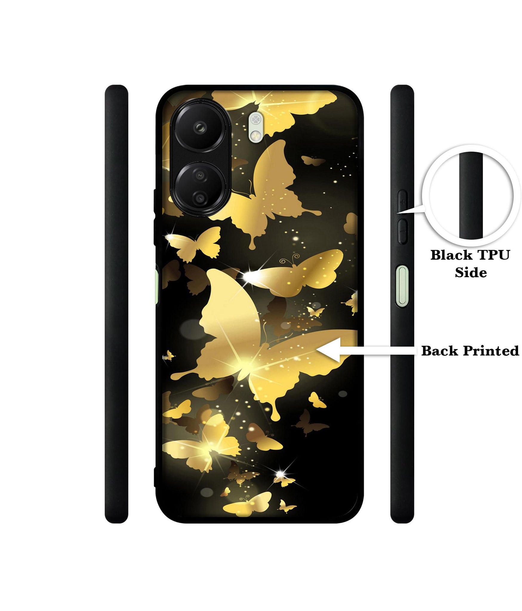 Golden Butterfly Pattern Designer 2D Printed Back Case Cover for Mi Redmi 13C 4G / Poco C65 4G