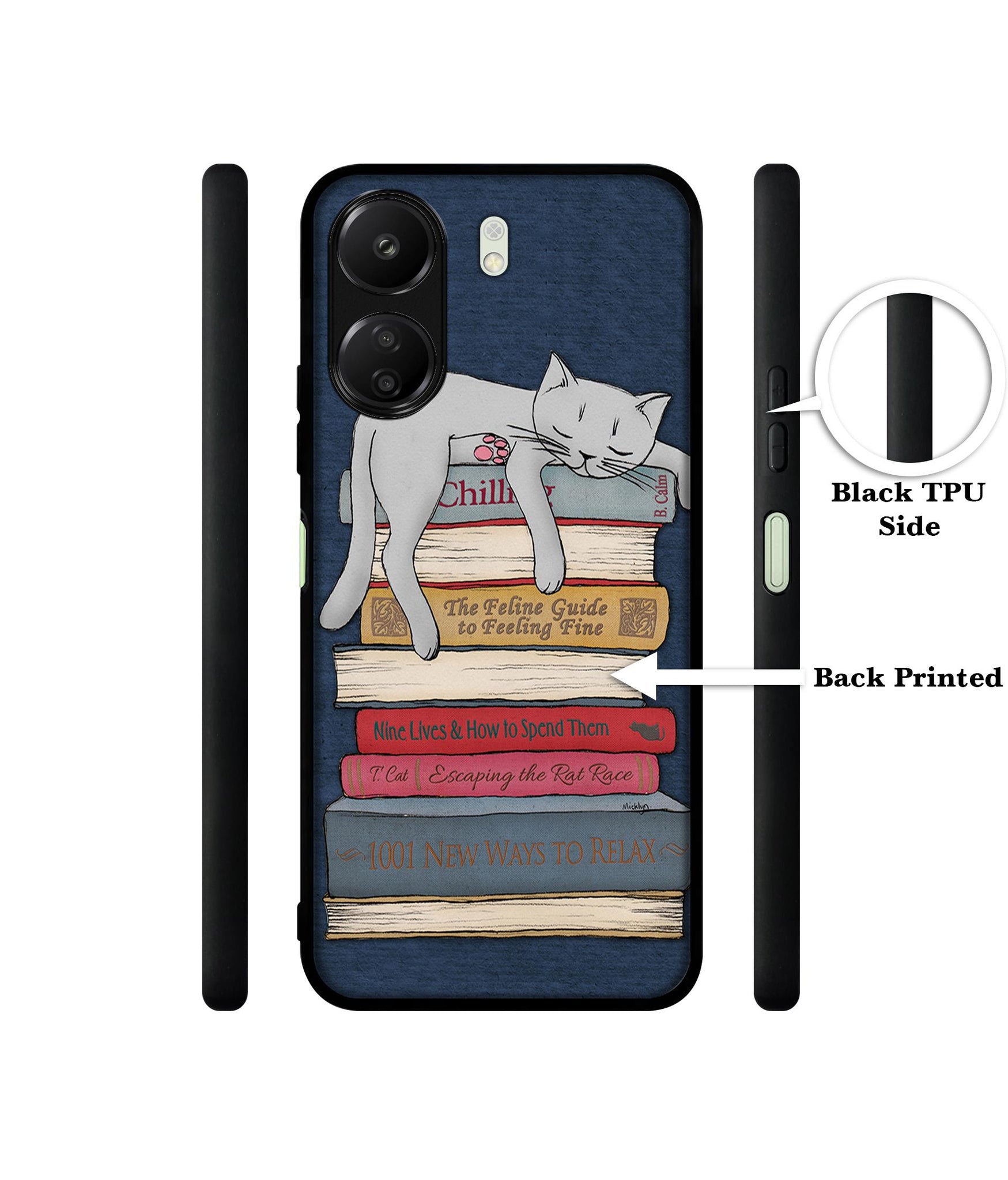 Cat Sleeping On The Books Designer 2D Printed Back Case Cover for Mi Redmi 13C 4G / Poco C65 4G