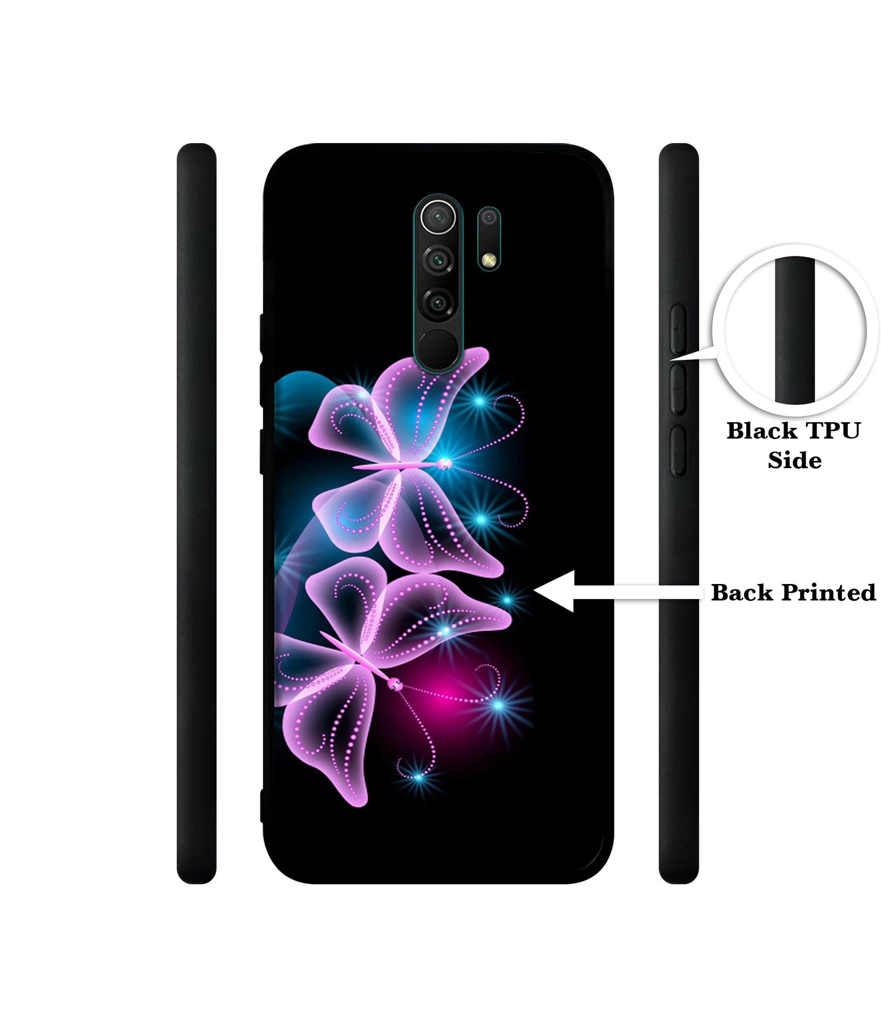 Butterflies Neon Light Designer 2D Printed Back Case Cover for Mi Redmi 9 Prime / Poco M2